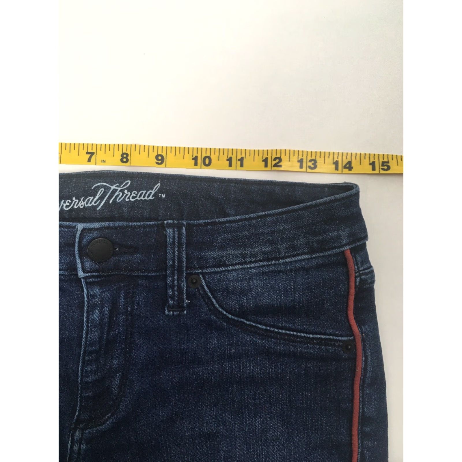 Vintage Universal Thread Jeans Women's 0 25R Black Red Stripe Midrise Flat Front Size 25" / US 0 / IT 36 - 6 Thumbnail