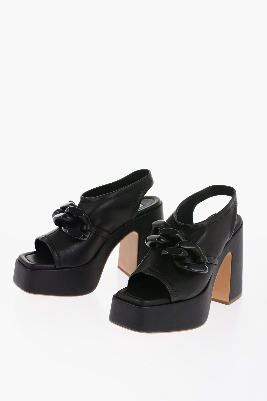 Stella McCartney og1mm0824 Open Toes Sabot Heel With Chain in Black Size US 6 / IT 36 - 2 Thumbnail