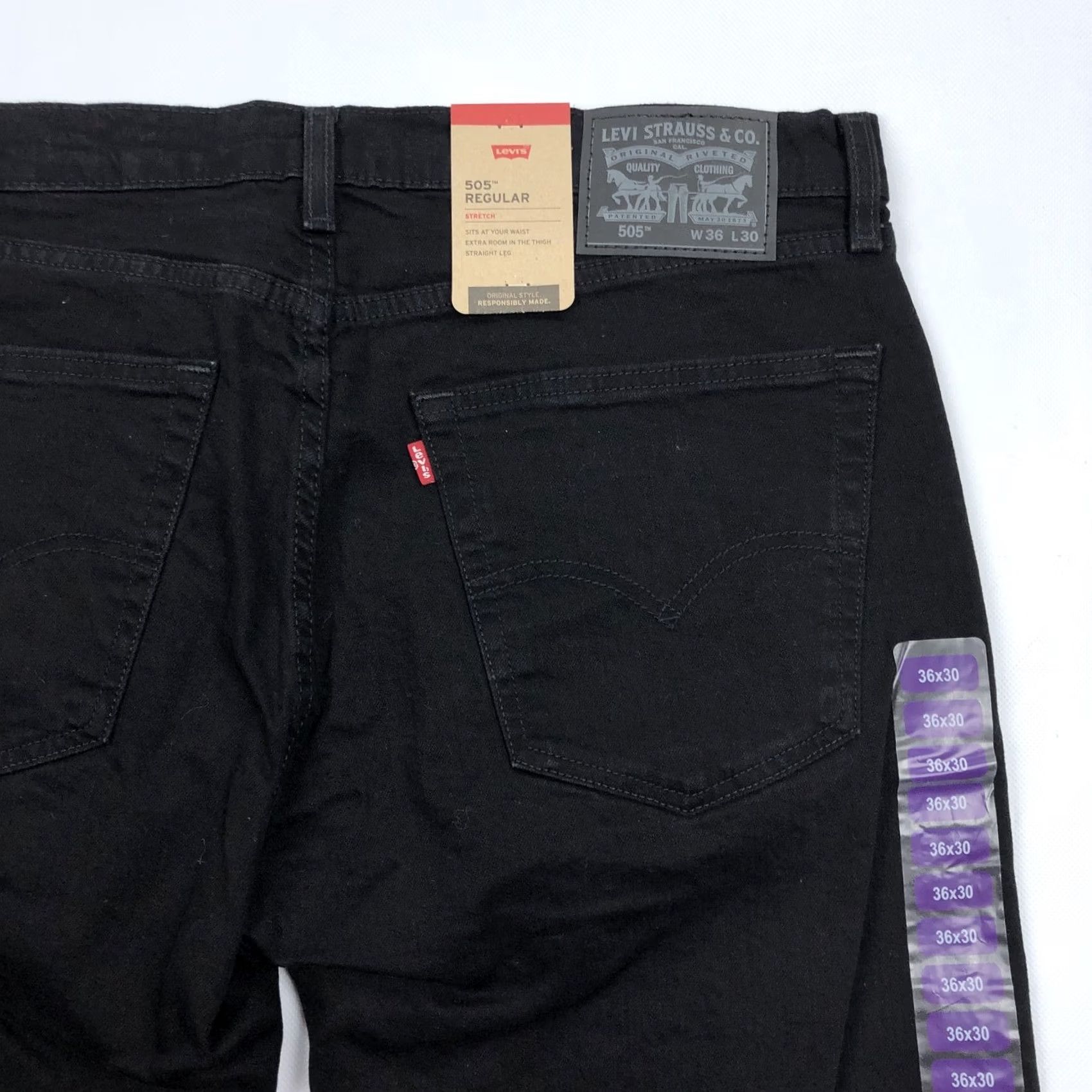 Levi's Levi's 505 Regular Fit Jeans 36x30 Black Denim Straight Leg Men NWT Size US 36 / EU 52 - 6 Thumbnail