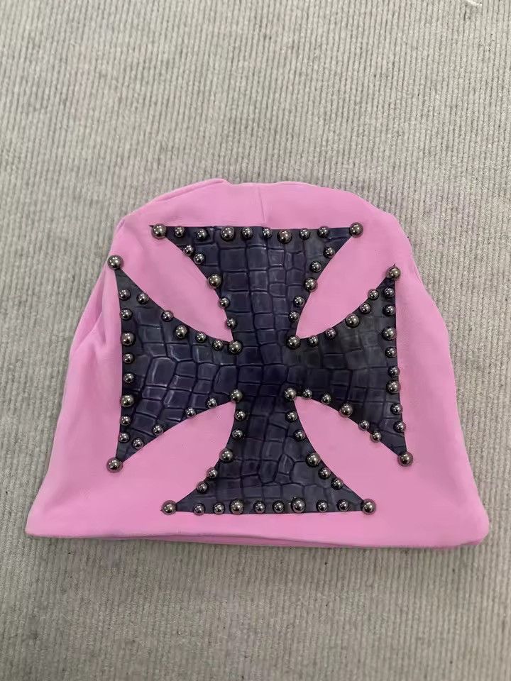 Other Gothic Trendy Cross Y2k Pink Beanie Hat Size ONE SIZE - 2 Thumbnail