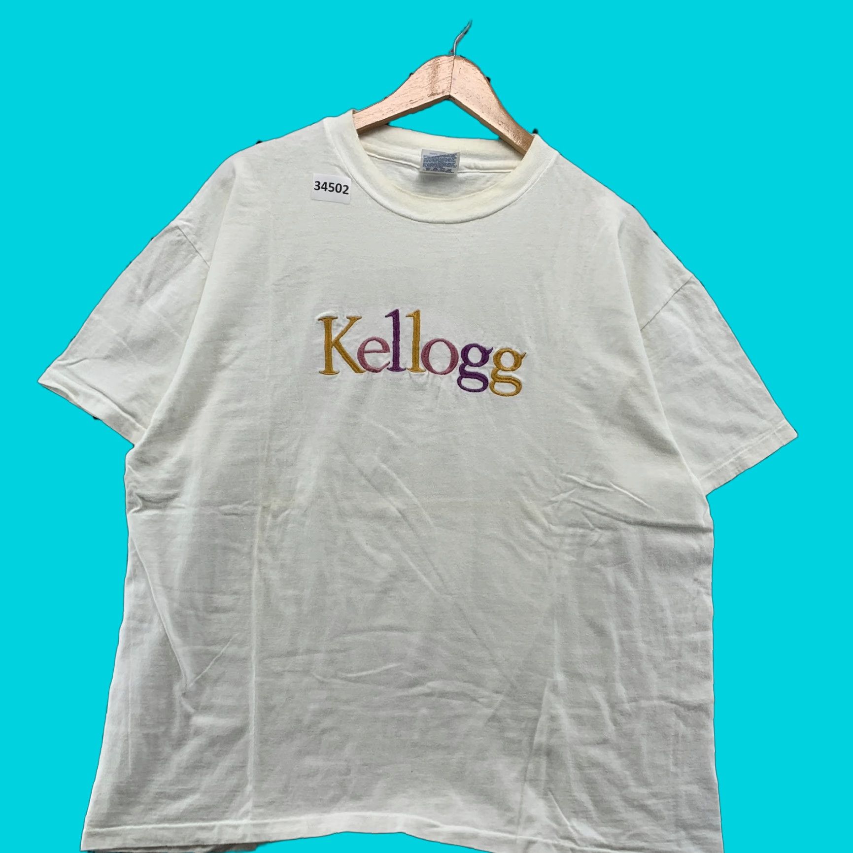 Hanes VINTAGE Kellogg Shirt Mens XL White Embroidered Single Stitch 23.5x27 T-Shirt Crew Neck Short Sleeve Size US XL / EU 56 / 4 - 1 Thumbnail