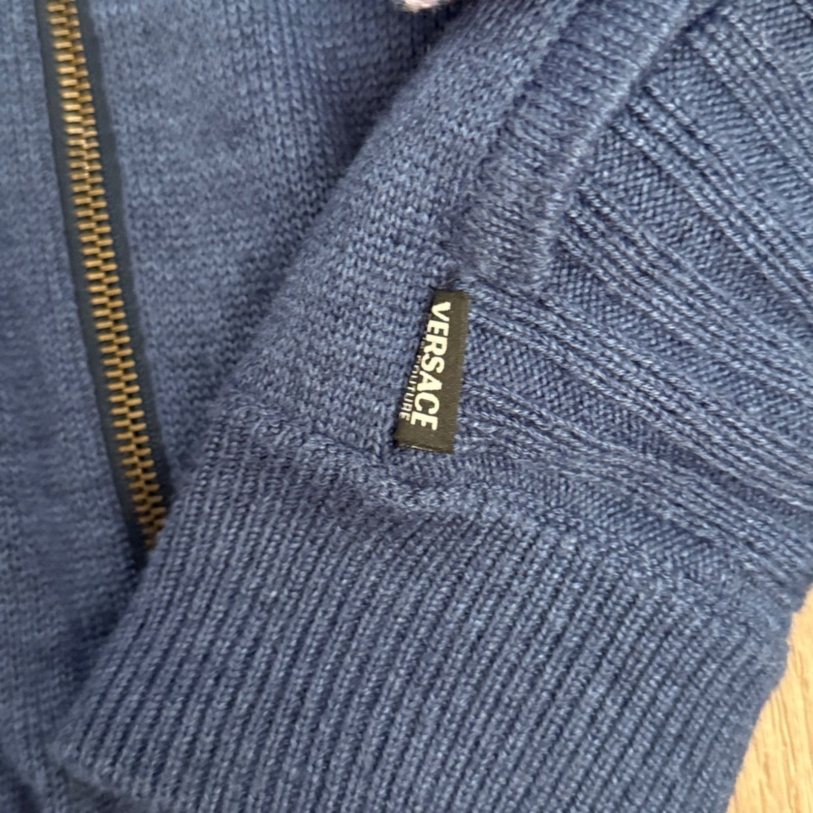 Versace Versace men’s blue zip front hooded wool blend swtr size lg Size US L / EU 52-54 / 3 - 9 Thumbnail