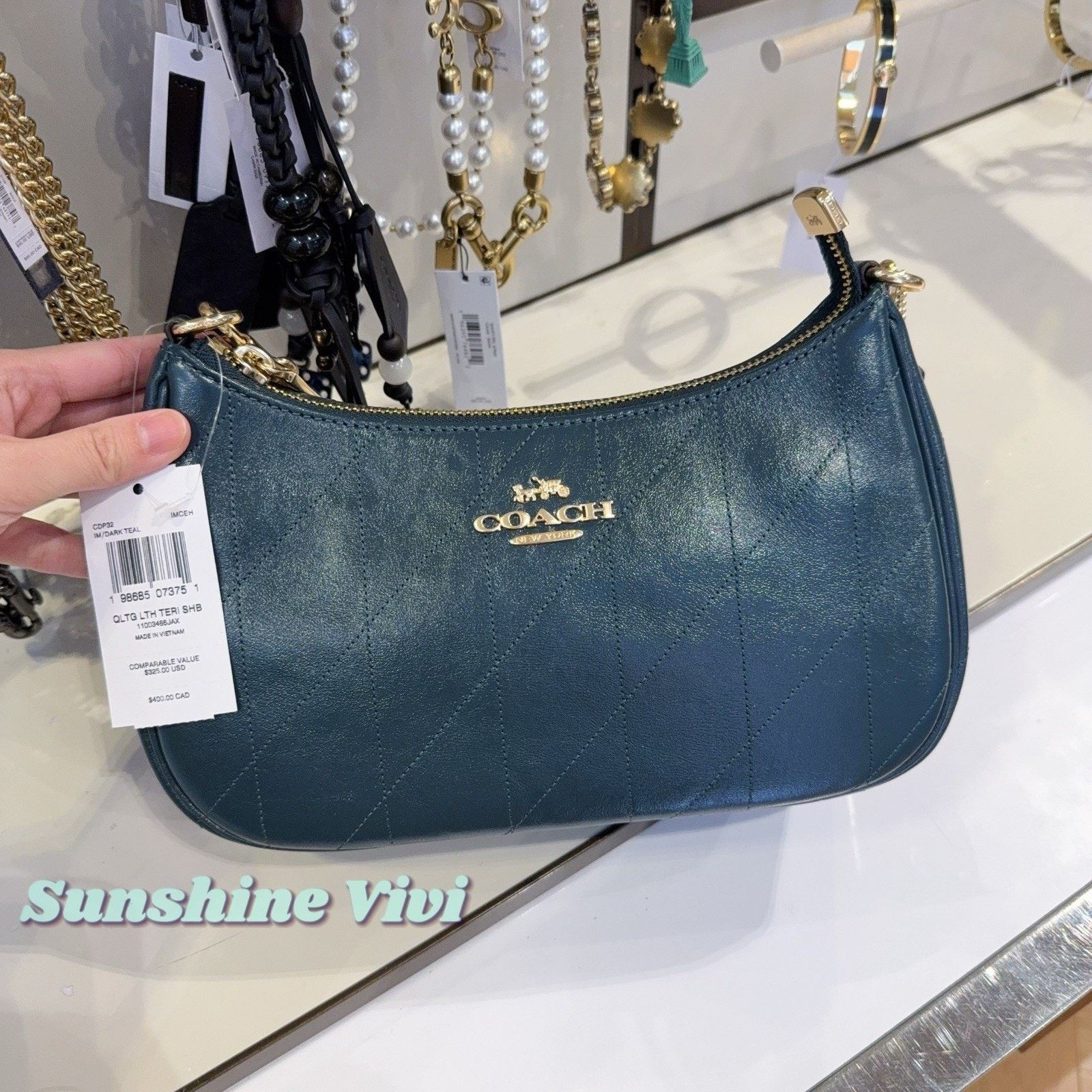 Coach NWT Coach Teri Shoulder Bag CDP32 Gold/DARK TEAL leahter Size ONE SIZE - 9 Thumbnail