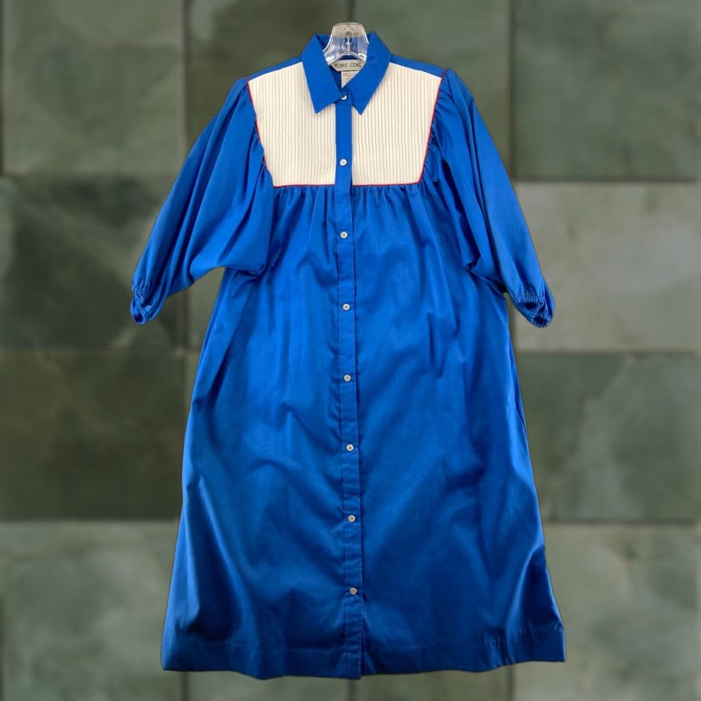 Nautica VINTAGE Models Coat Dress Shirt Womens 10 Navy Blue Striped 60s 70s Sailor Collar A-Line 3/4 Sleeve Button Up Vintage Size L / US 10 / IT 46 - 1 Thumbnail
