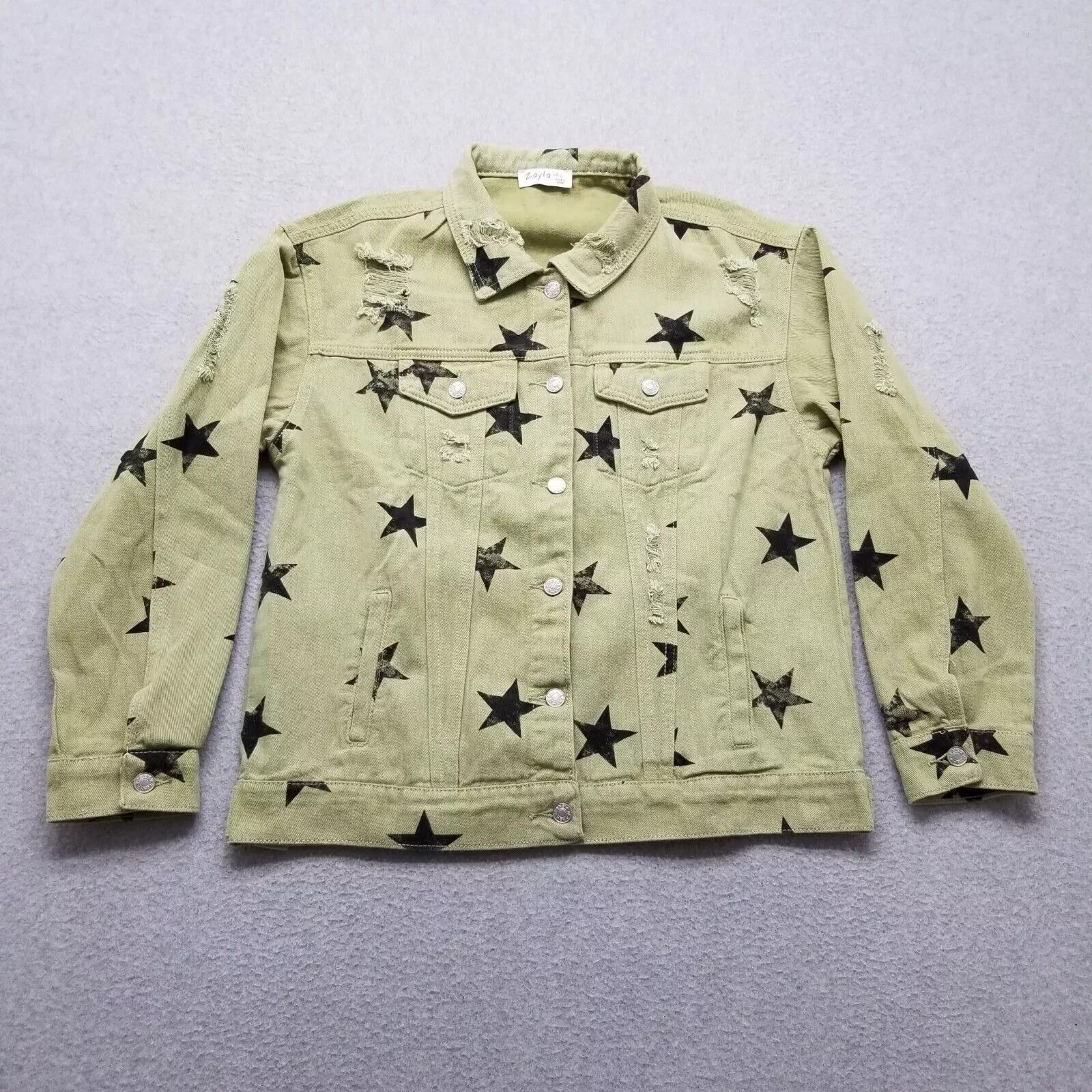 Other Zayla Jacket Womens Large Green Stars Denim Distressed Size L / US 10 / IT 46 - 1 Thumbnail