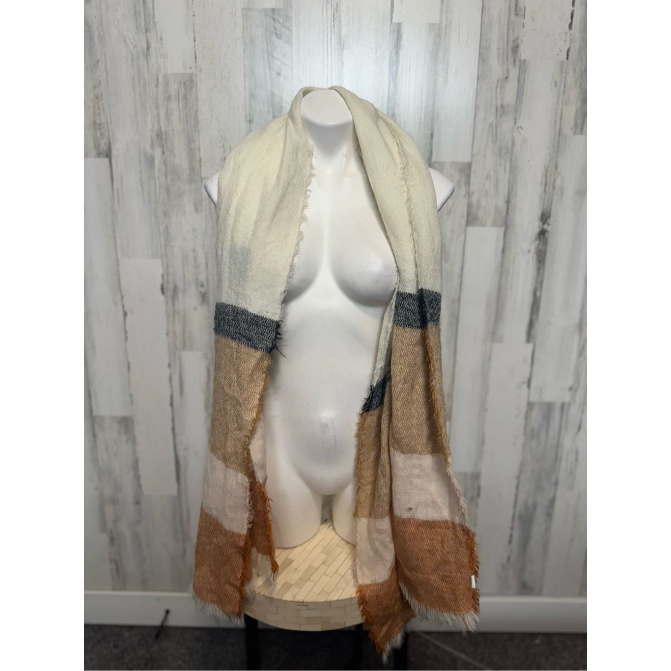 Other Cozy Neutral Colorblock Fringe Scarf Shawl Wrap – Soft Fall Size ONE SIZE - 1 Thumbnail