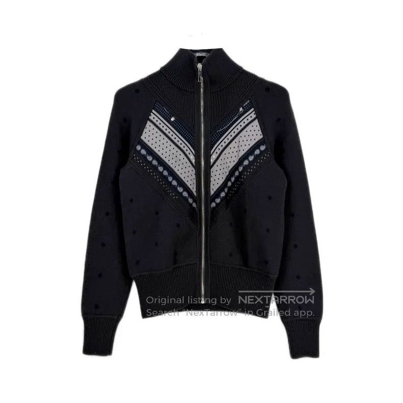 Hermes Hermes Dark grey shearling zip-up cardigan with contrastin Size XS / US 0-2 / IT 36-38 - 1 Thumbnail