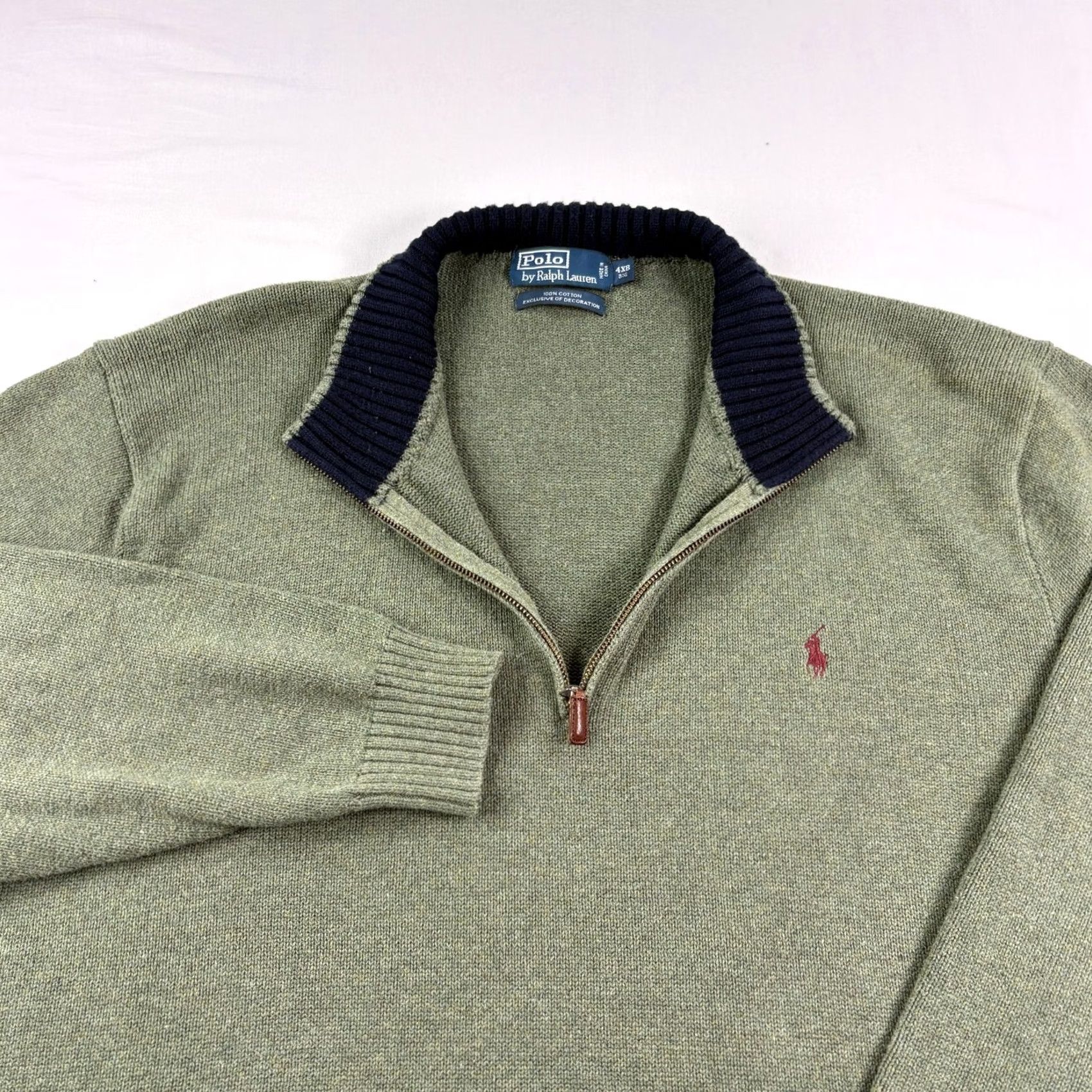 Polo Ralph Lauren Polo Ralph Lauren 1/4 Zip Sweater Mens 4XB Big Green Cotton Pullover Logo Mock Neck Long Sleeve Big & Tall Mens Sweater Size US XXL / EU 58 / 5 - 2 Thumbnail