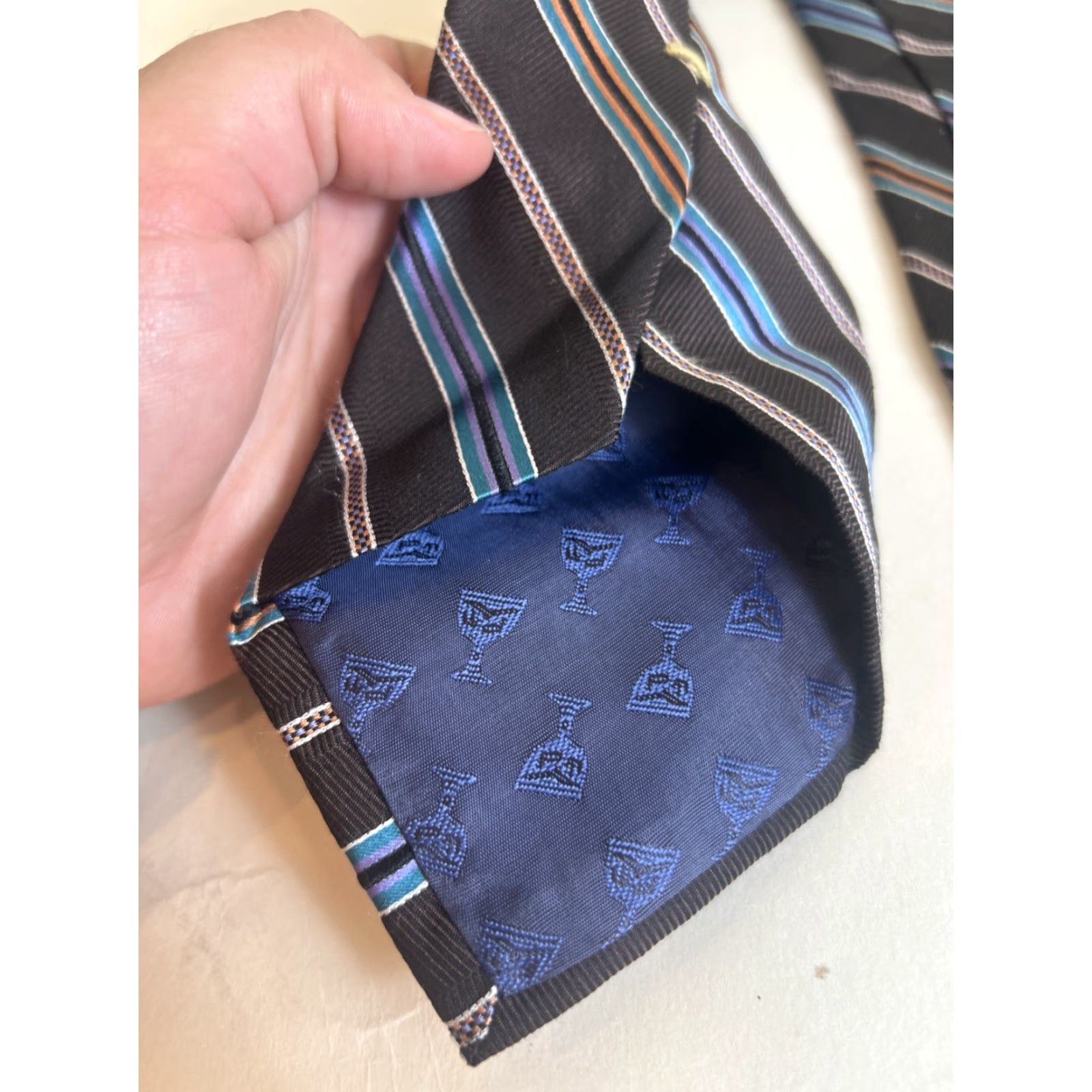 Vintage VINTAGE Dion Signature Striped Brown Necktie Polyester Tie Men 70s Size ONE SIZE - 5 Thumbnail