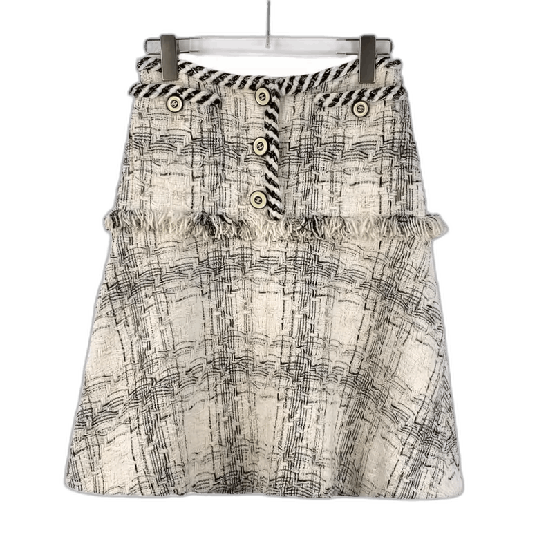 Chanel Chanel Beige Fringe Wool Tweed Skirt Size 34" / US 12 / IT 48 - 1 Thumbnail