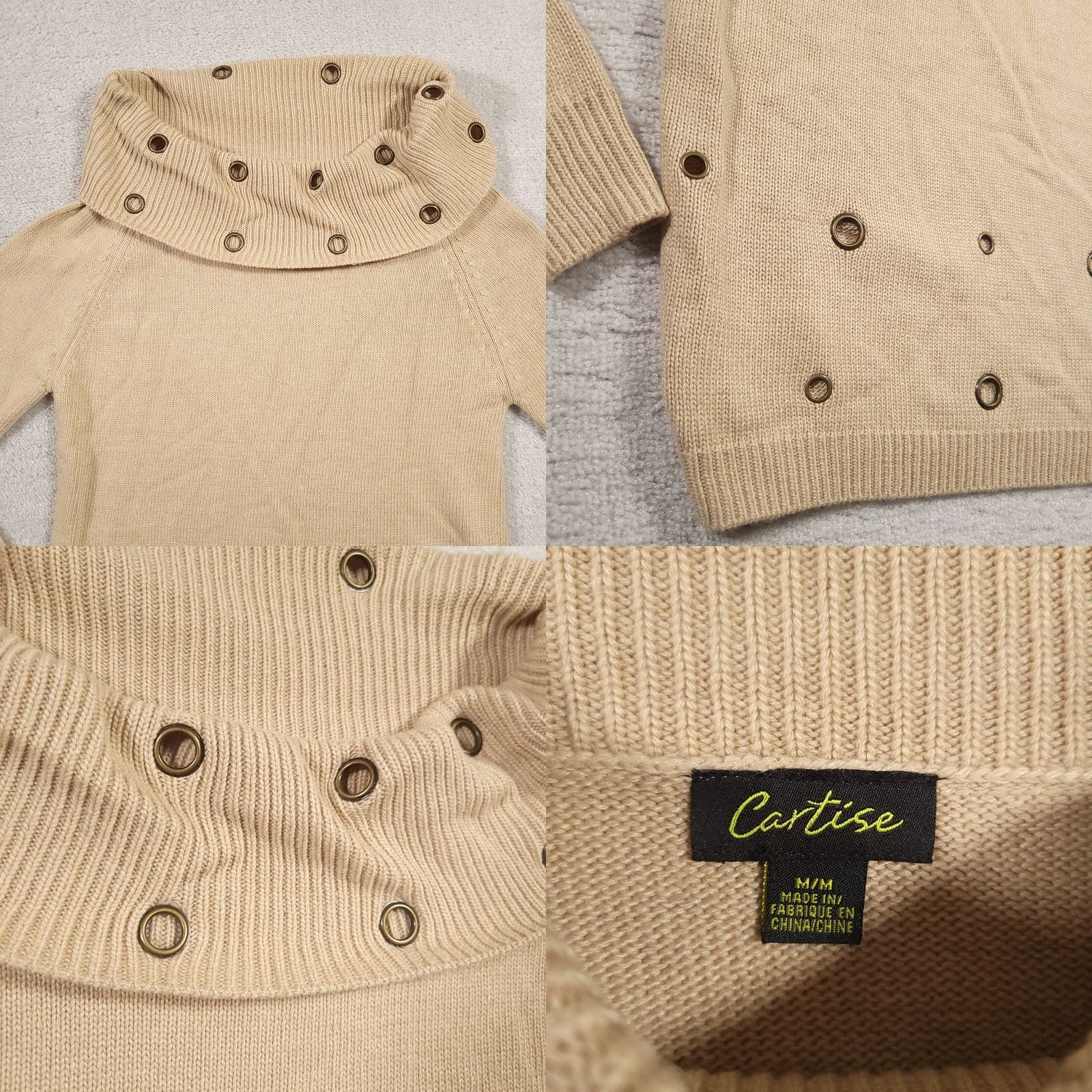Vintage Cartise Beige Cowl Neck Sweater Wool Blend Grommets Medium Womens Size M / US 6-8 / IT 42-44 - 8 Thumbnail