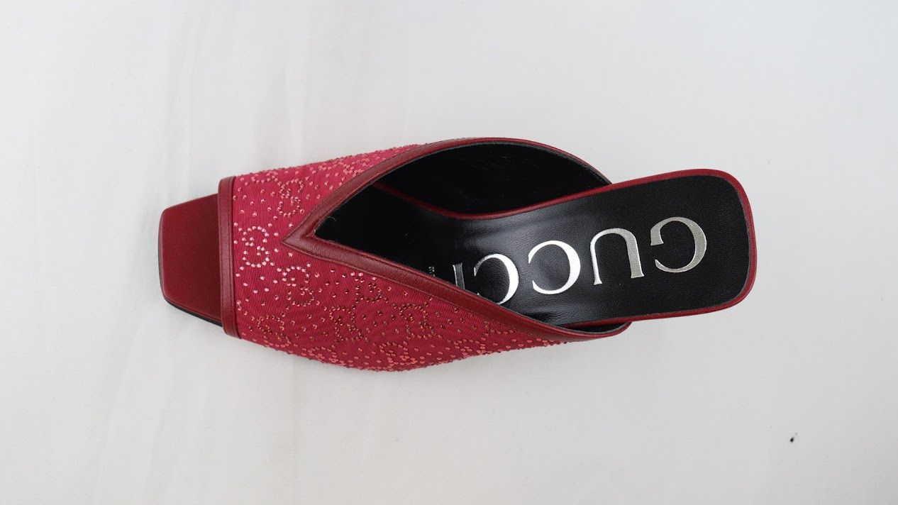 Gucci o1rshd1 Leather and Canvas Mules in Burgundy Size US 8 / IT 38 - 13 Thumbnail
