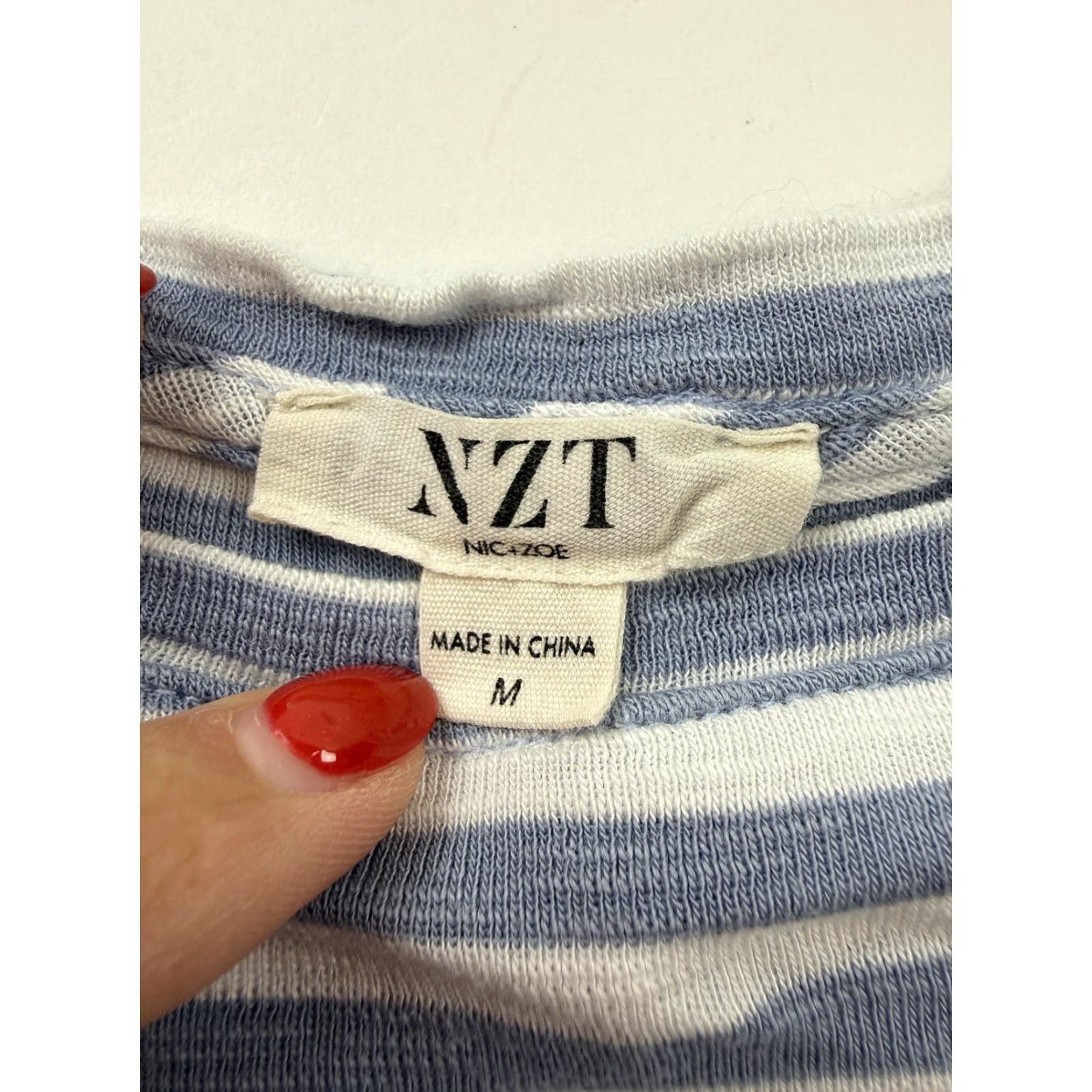 NIC+ZOE NIC+ZOE Shirt Womens M Blue Stripe Boat Neck 3/4 Sleeve Top Size M / US 6-8 / IT 42-44 - 4 Thumbnail