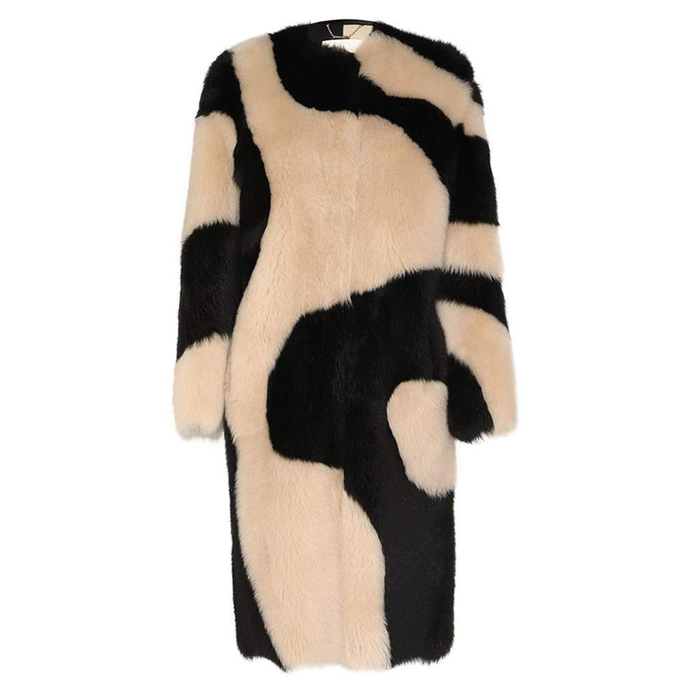 oc11z0725 Illustration Swirl Coat in Beige/Black