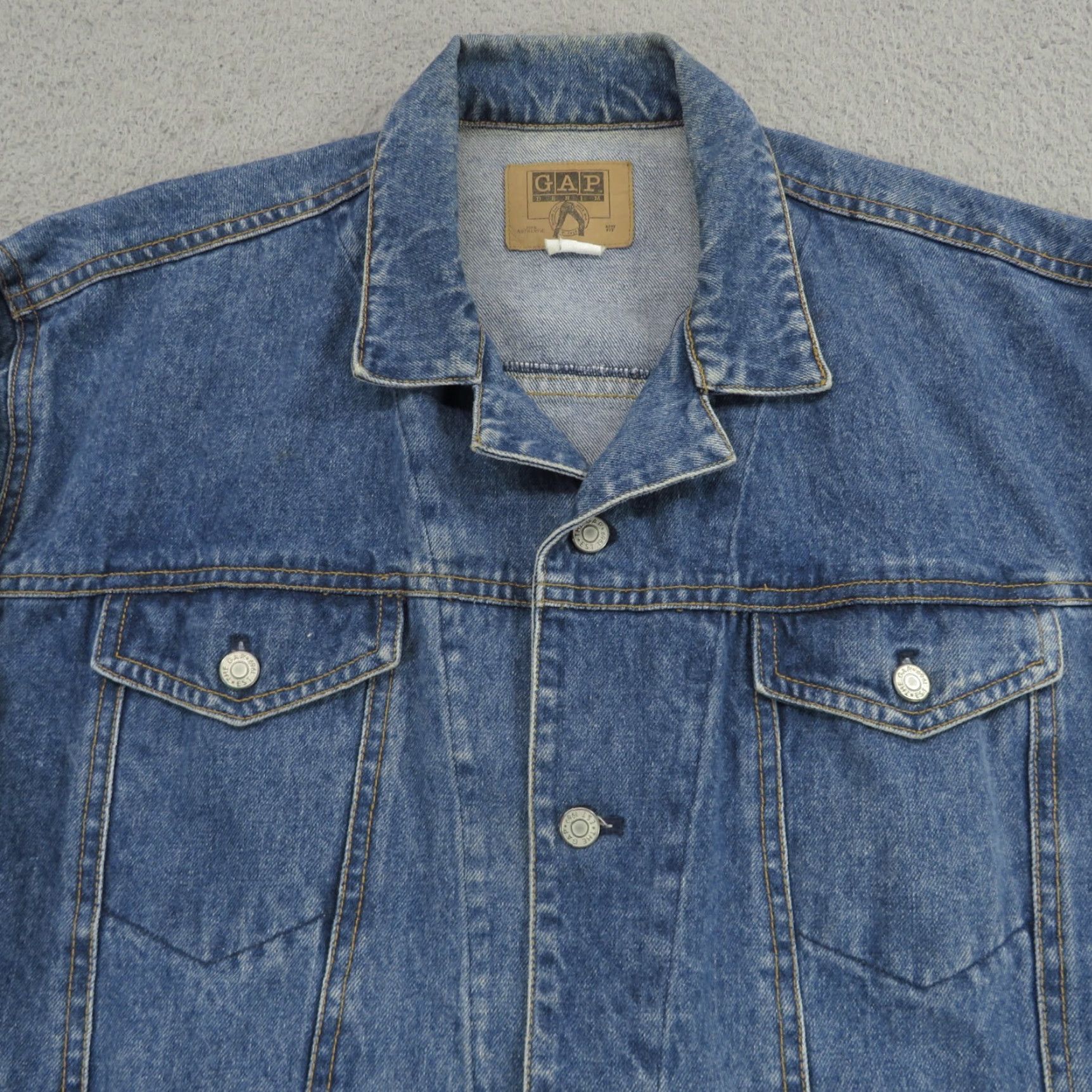 Gap VINTAGE Gap Jacket Mens M Denim Trucker Workwear Made in USA 80s 90s Biker Style, Distressed, Short. Size US M / EU 48-50 / 2 - 4 Thumbnail