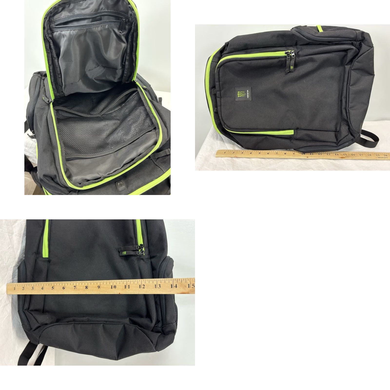 Vintage Monster Energy Backpack Black Padded with Zippers Pockets Laptop Nylon Polyester Adjustable Strap Men 14x20x6 Energy Drink Bag Daypack Size ONE SIZE - 8 Thumbnail