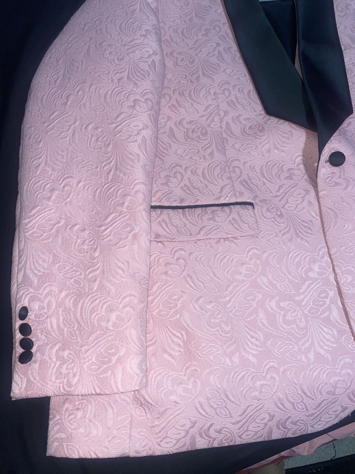 Other Elegant Pink Floral Jacquard Tuxedo Suit Set & Velvet Loafer Size 52R - 3 Thumbnail