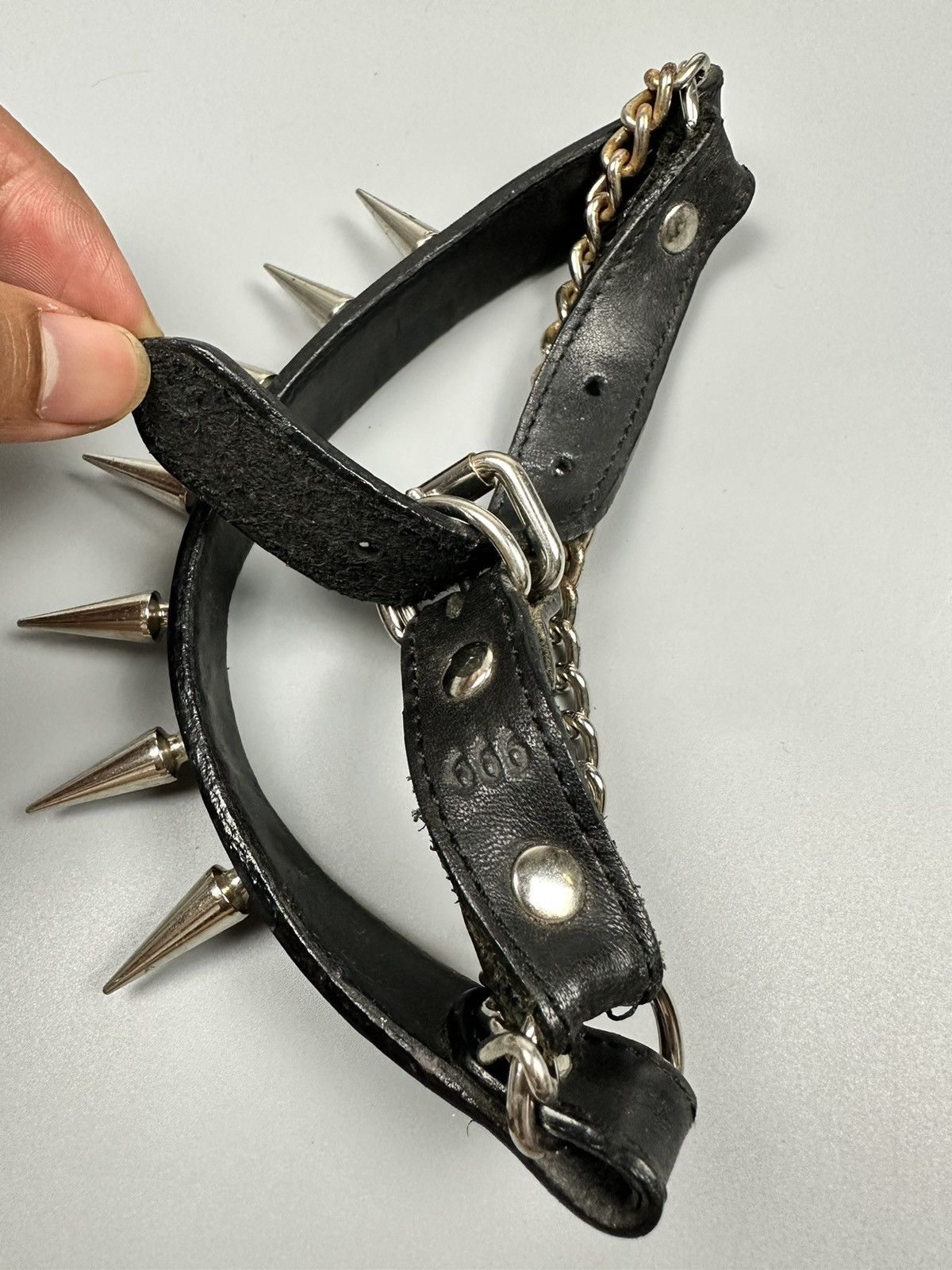 If Six Was Nine × Seditionaries 🔥Rare🔥Punk Gothic Spike Satan 666 Leather Necklace Size ONE SIZE - 4 Thumbnail