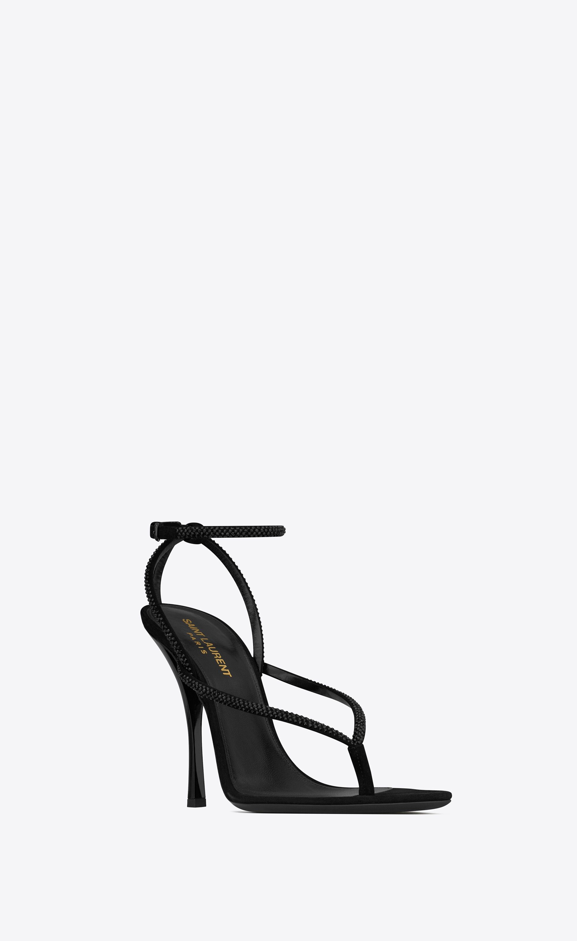 Saint Laurent Paris o1bcso1str0125 Nadja Sandals In Suede Rhinestones in Black Size US 7 / IT 37 - 2 Thumbnail