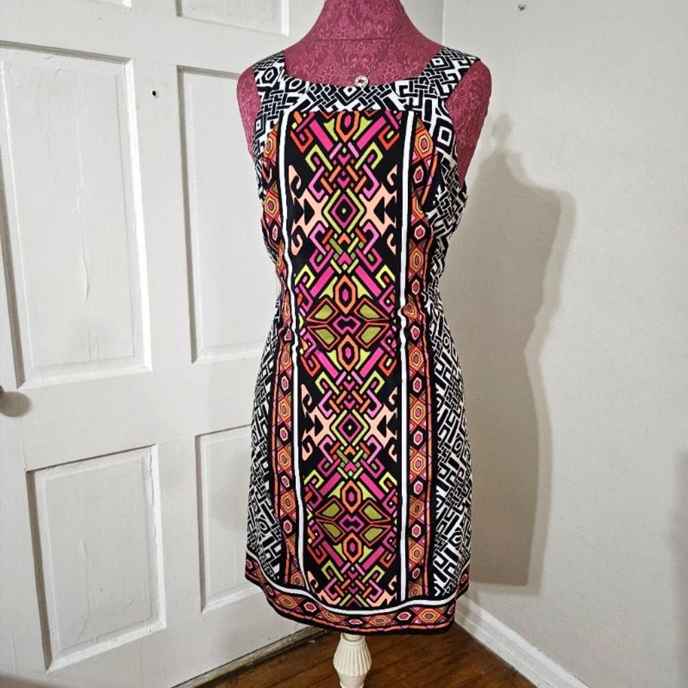 Designer Vibrant Geometric Pattern Dress - Size Medium Size XL / US 12-14 / IT 48-50 - 1 Thumbnail