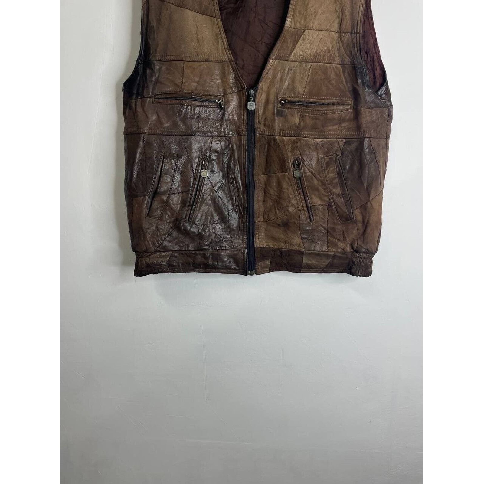 Vintage Vintage Brown Leather Patchwork Vest with Multiple Pockets Size US L / EU 52-54 / 3 - 3 Thumbnail