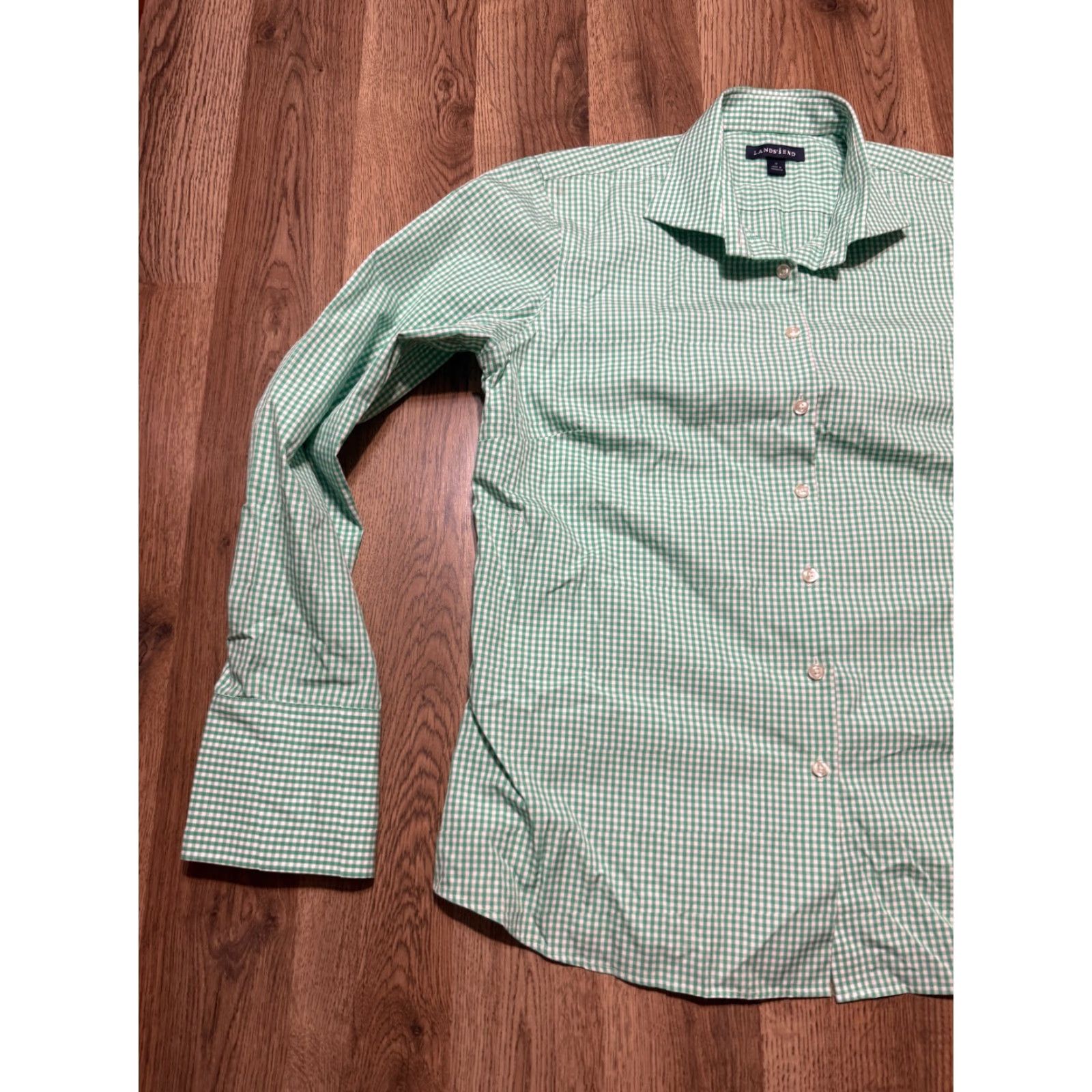 Lands' End Lands' End Shirt Women's Size 12 Green White Check Long Sleeve Button Up Shirt Size XL / US 12-14 / IT 48-50 - 3 Thumbnail