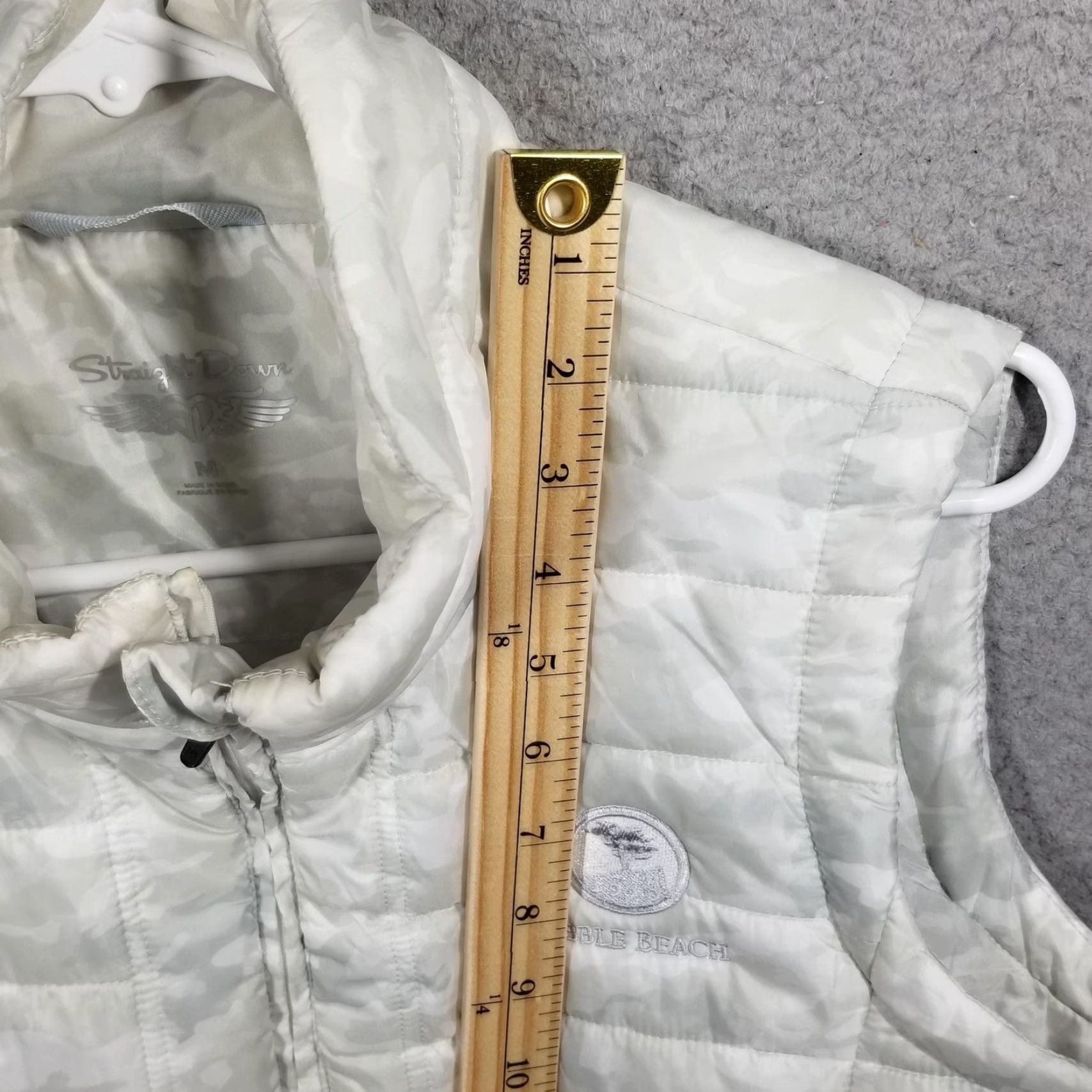Vintage Straight Down Vest Womens Medium White Camo Quilted Puffer Zip Golf Pebble Beach Size M / US 6-8 / IT 42-44 - 5 Thumbnail