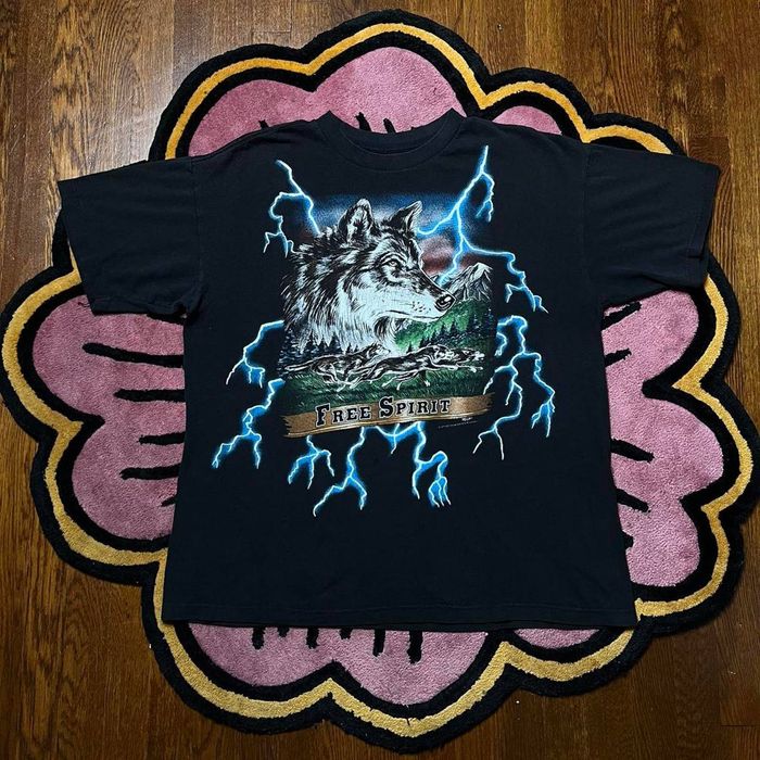 Vintage Vintage 90's USA Thunder Lightning Wolf Free Spirit T