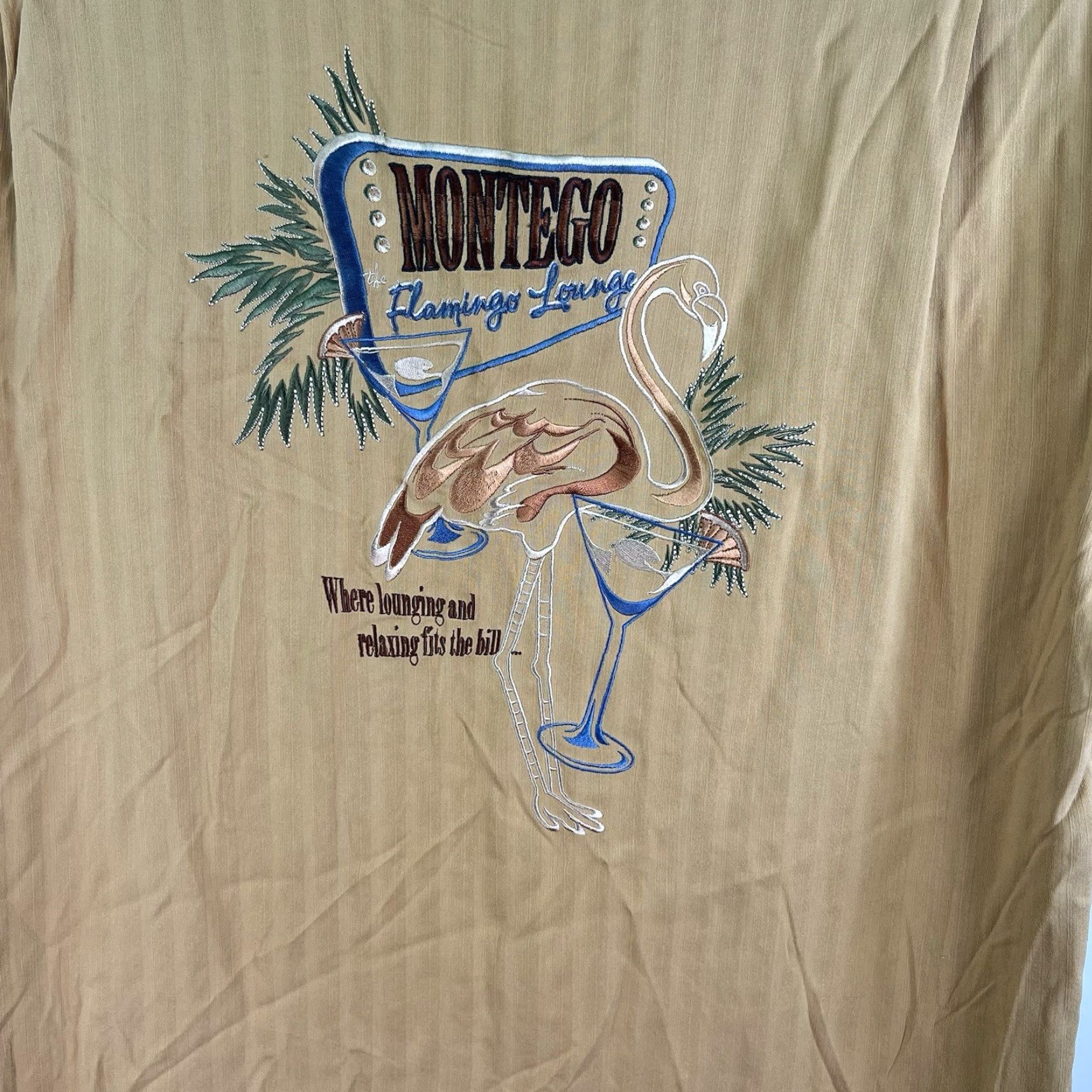Vintage VINTAGE Montego Mon 100% Silk Striped Button-Up Shirt Adult 2XL Gold Flamingo Lounge Gold Mens Shirt 2XL Silk Striped Button-Up Western Jazz 90s? Size US XXL / EU 58 / 5 - 5 Thumbnail
