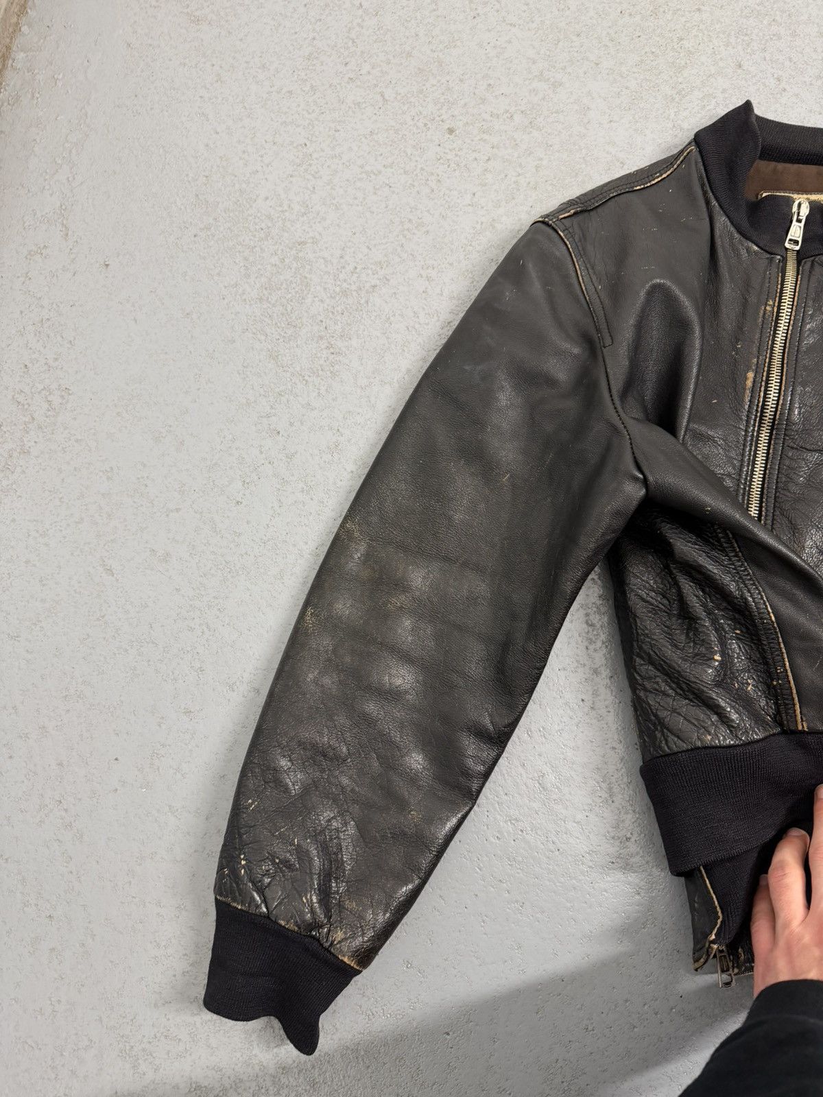 Genuine Leather Brogden Track Leather Ashed Chocolate Narrow Fitted Jacket Size L / US 10 / IT 46 - 7 Thumbnail
