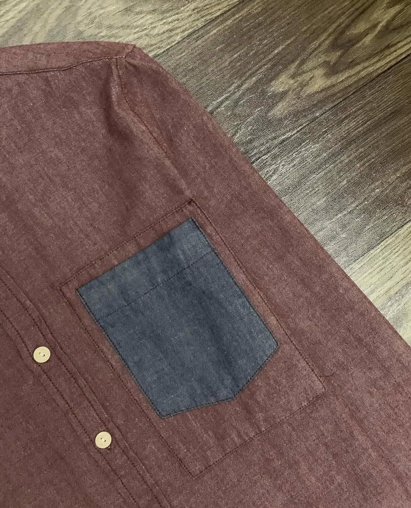 Asos Mens Shirt ASOS Cotton Chambray Burgundy Long Sleeve Size US S / EU 44-46 / 1 - 6 Thumbnail