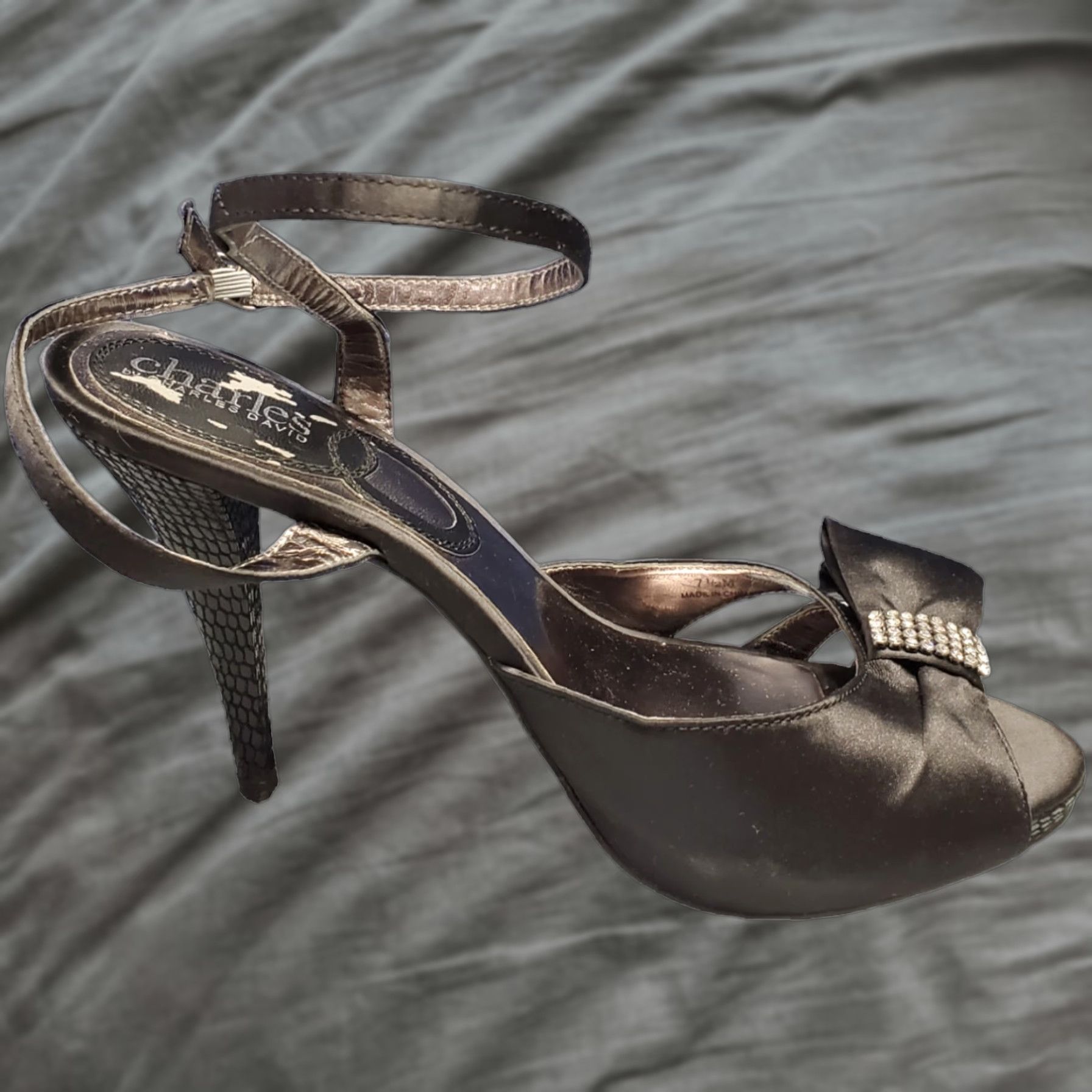 Vintage Charles by Charles David Heels Womens Size 7.5M Black Rhinestone Ankle Strap Pump Size US 8 / IT 38 - 1 Thumbnail