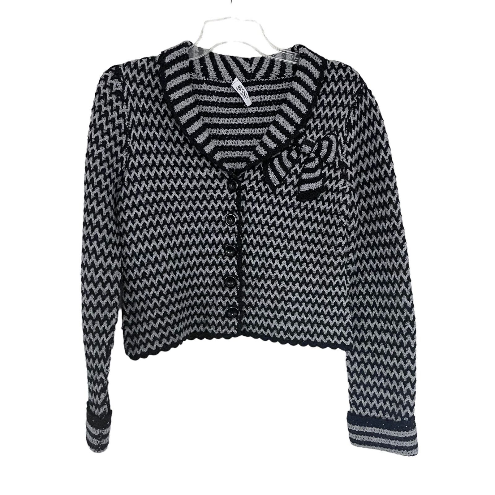 Moschino Moschino Bow Chunky Wool Knit Sweater Cardigan Gray Black Size M / US 6-8 / IT 42-44 - 1 Thumbnail
