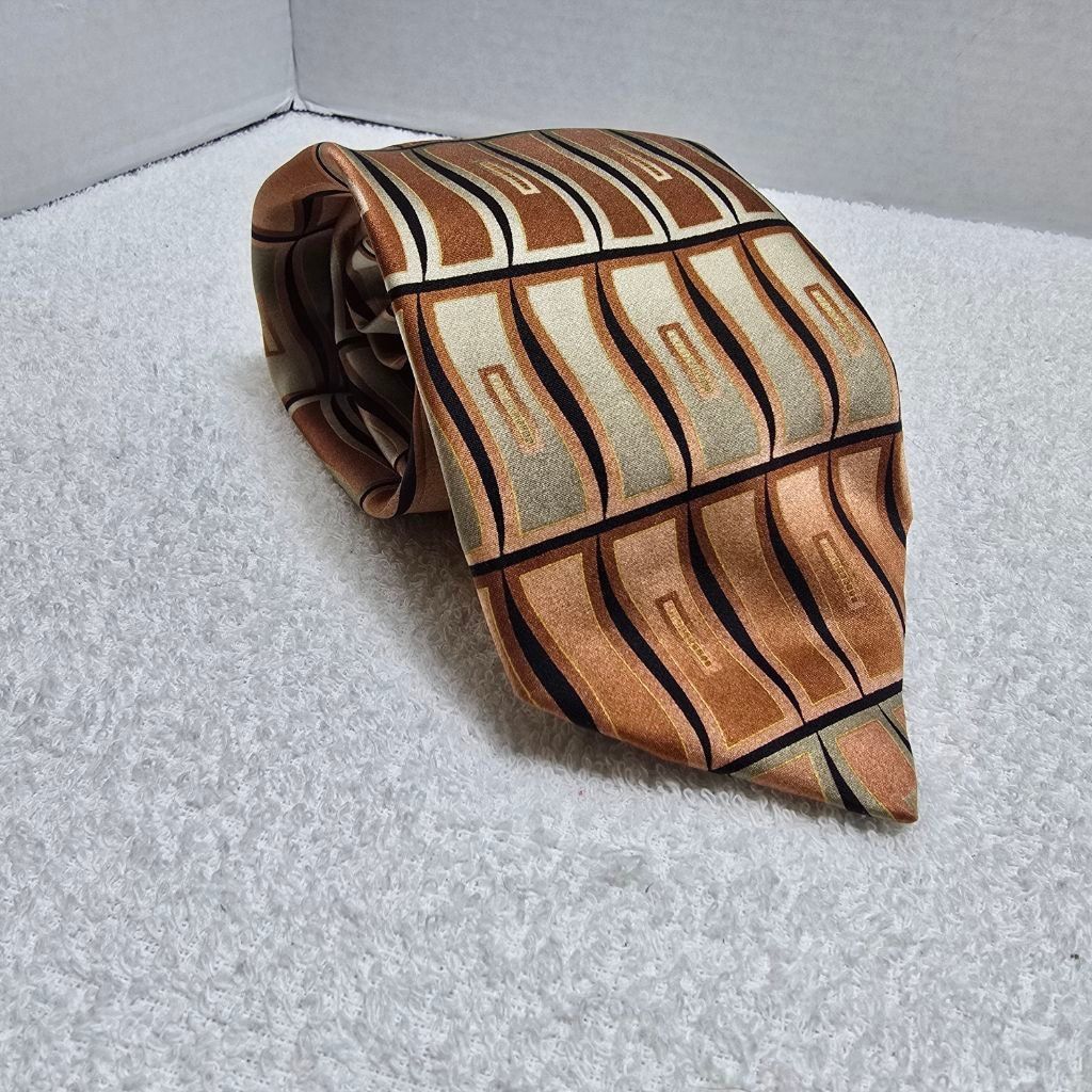 Covington Men's Covington Brown Beige Geometric All Silk Tie One Size Size ONE SIZE - 3 Thumbnail