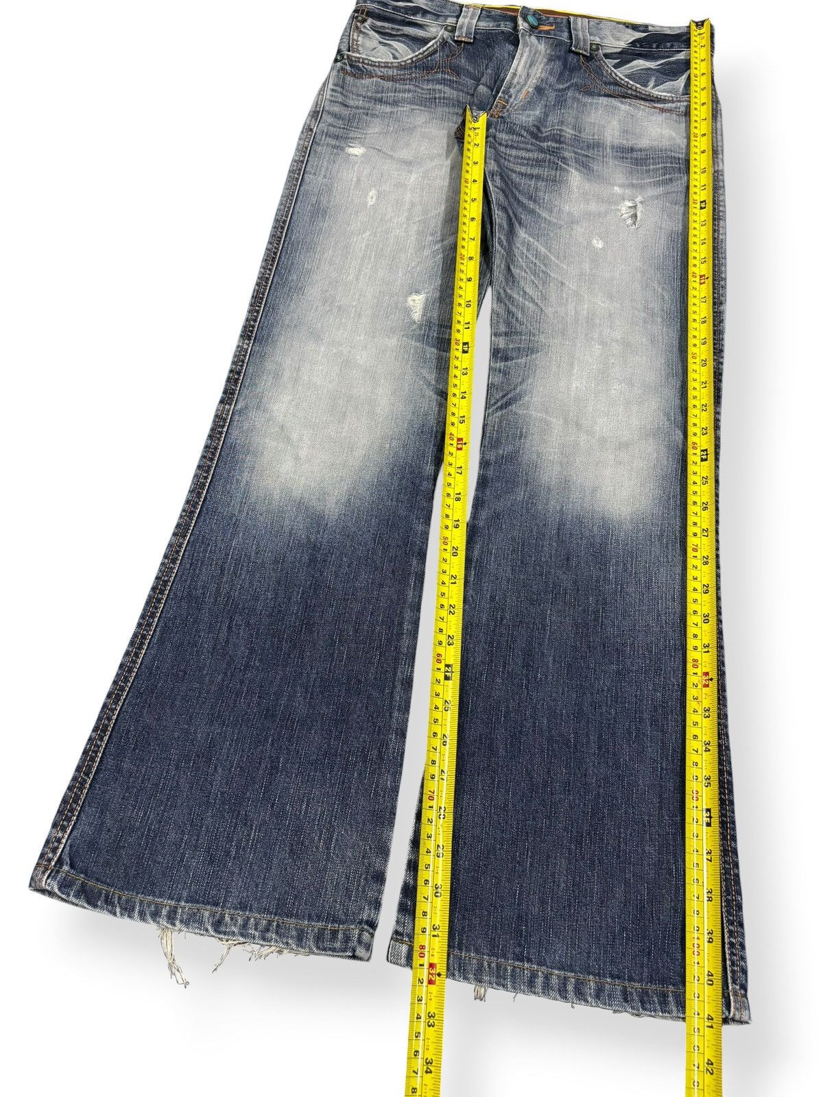 Edwin Vintage Edwin Blue Trip Faded Wash Flare Distressed Jeans Size US 33 - 14 Thumbnail