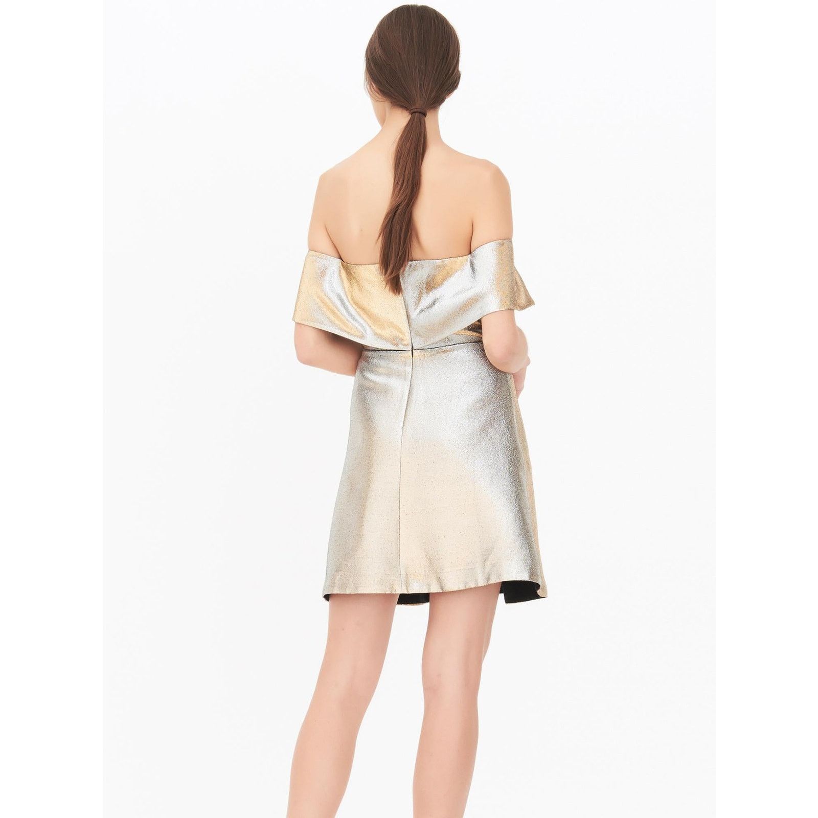 Sandro Sandro Metallic Off-the-Shoulder A-line Mini Dress - Gold Size L / US 10 / IT 46 - 3 Thumbnail
