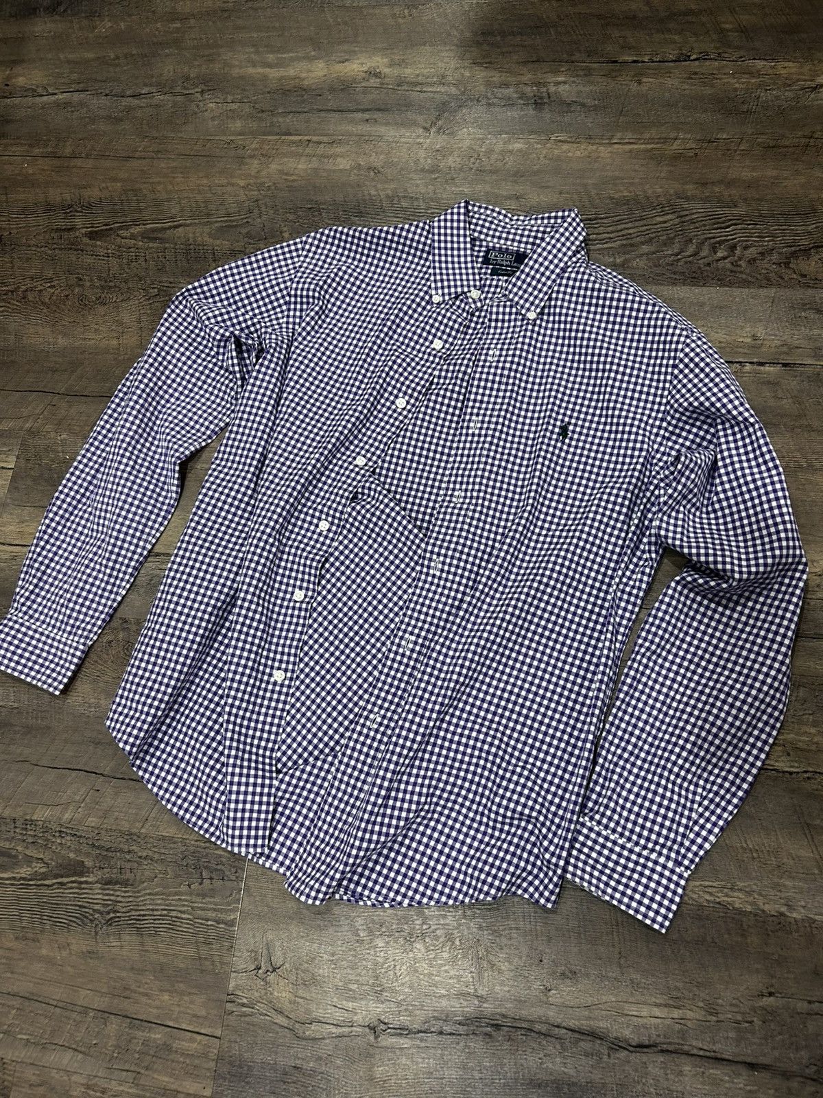 💜 Purple Long Sleeve Button Up Shirt with Green Pony 💜