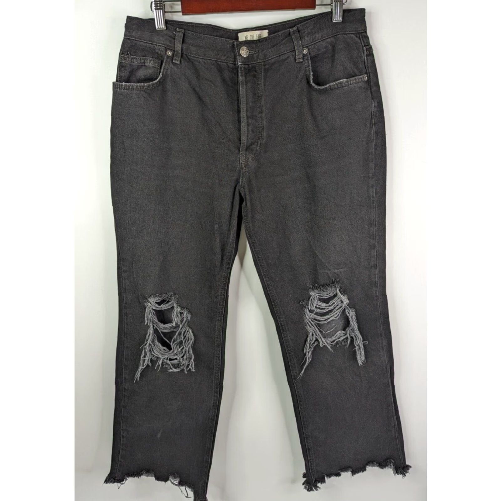 Free People Free People Jeans Maggie Mid Rise Straight Leg 30 Distressed Button Fly 90s Y2K Jeans Black Gray 100% Cotton Denim Women Vintage No Size 30" / US 8 / IT 44 - 2 Thumbnail