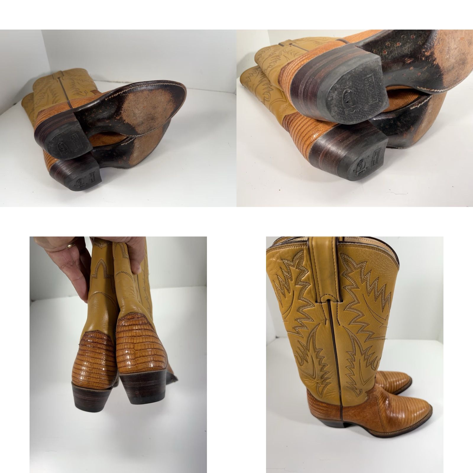 Justin Boots VINTAGE Justin Boots Lizard Boots Women 5 B Butterscotch Brown Western USA 4557 Size US 5 / IT 35 - 9 Thumbnail