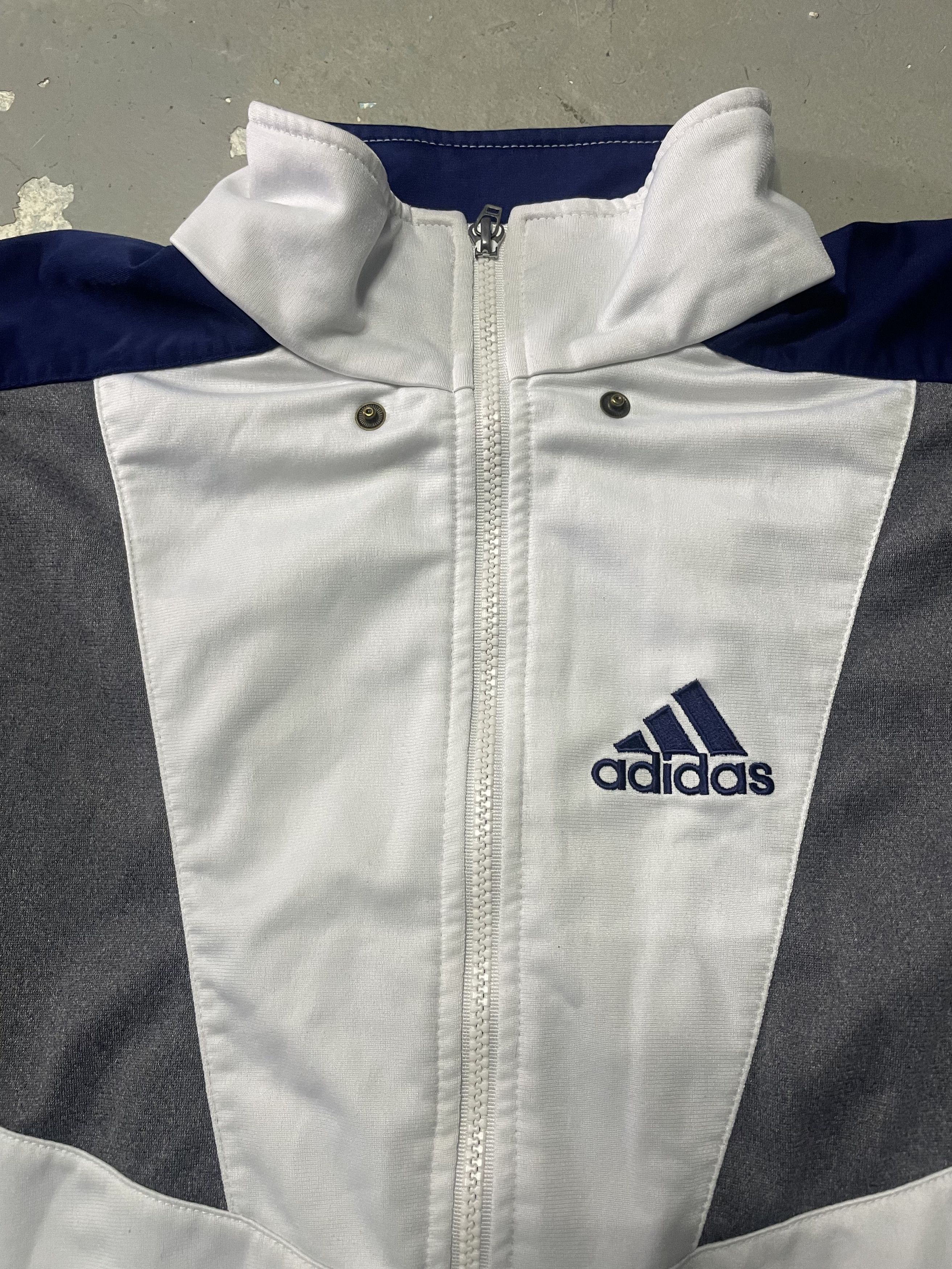 Adidas Vintage Adidas Track Jacket White Blue Grey Size US M / EU 48-50 / 2 - 2 Thumbnail