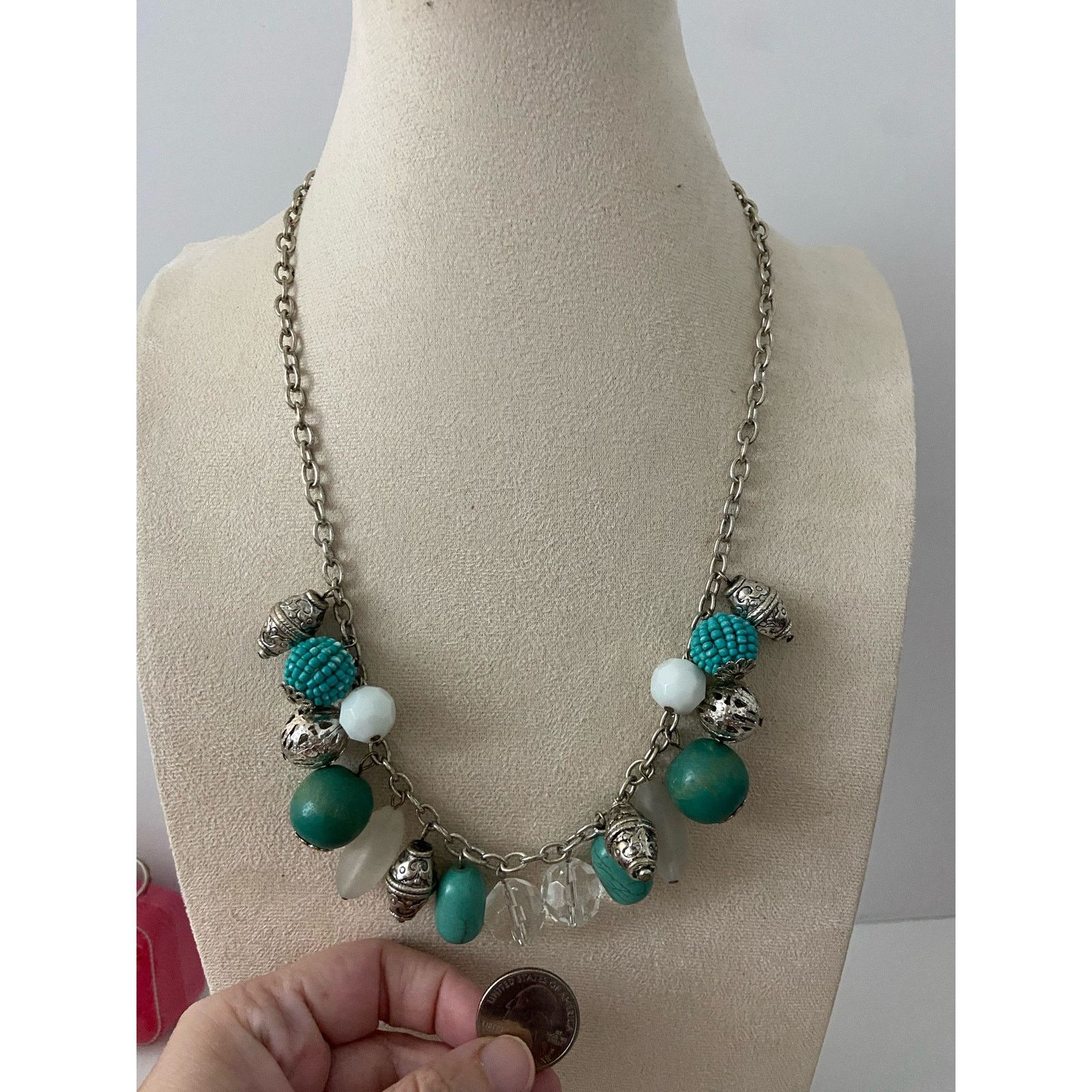 Other Turquoise bead charm necklace silver tone Size ONE SIZE - 2 Thumbnail