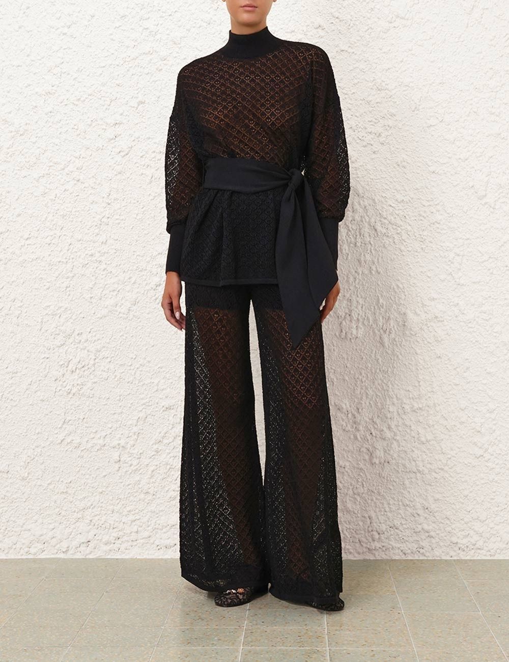 Zimmermann oc11z1025 Crush Pointelle Palazzo Pant in Black Size 30" / US 8 / IT 44 - 2 Thumbnail