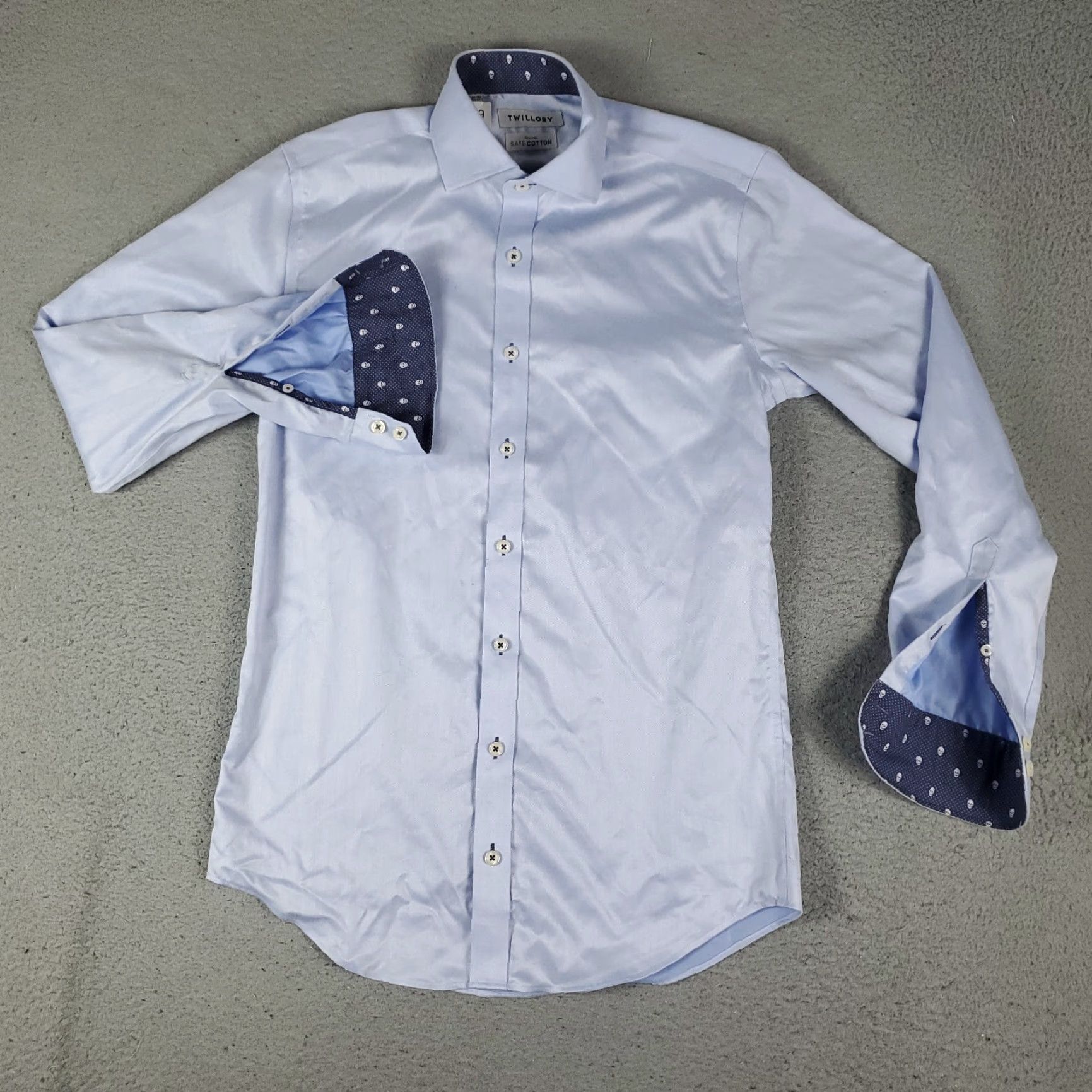 Vintage Twillory Shirt Mens Size 14.5 Blue Flip Cuff Skull Print Tailored Fit Button Up Size US S / EU 44-46 / 1 - 2 Thumbnail