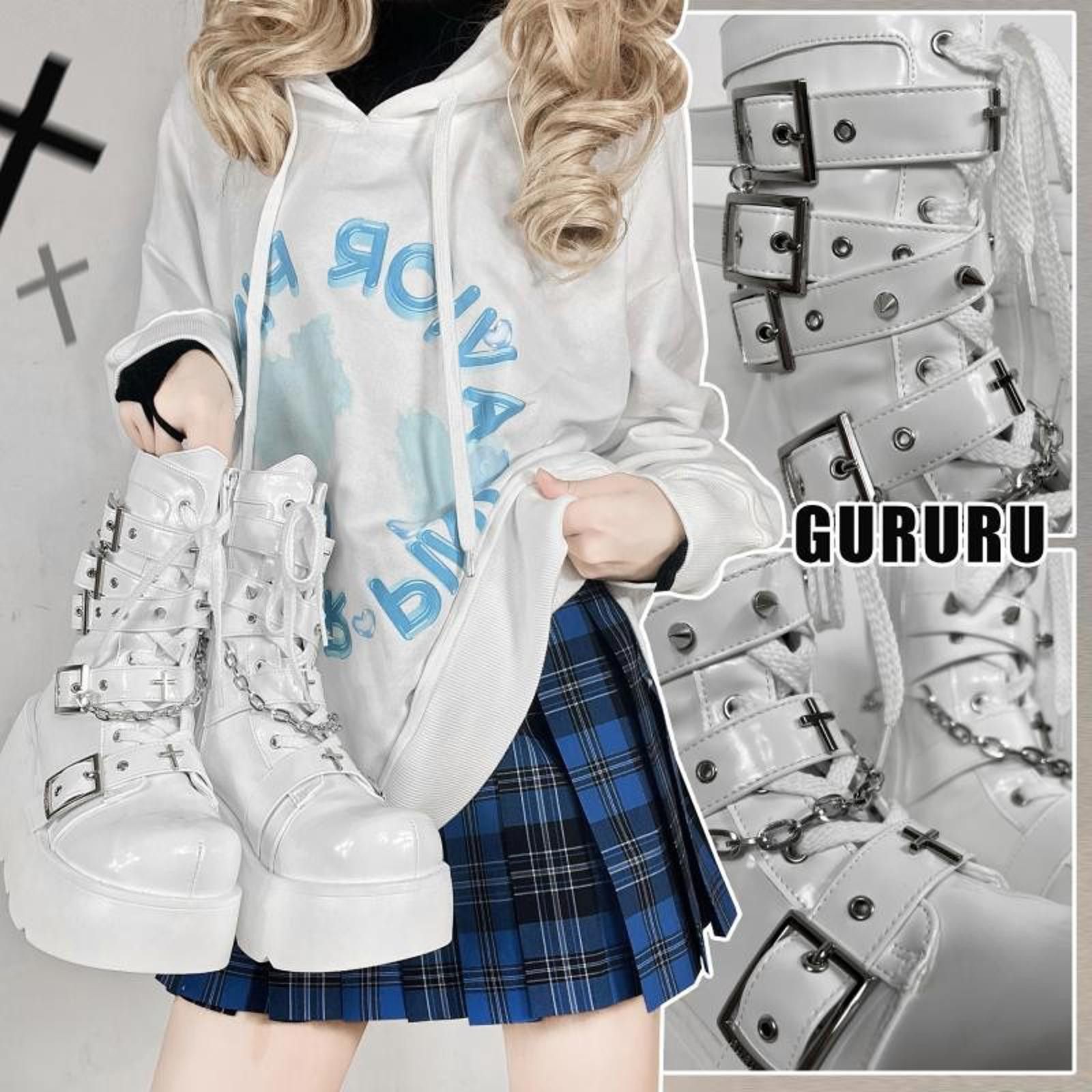 The Unbranded Brand Y2K Hot Girl Thick Bottom Round Head Cross Cool Boots Size ONE SIZE - 1 Thumbnail
