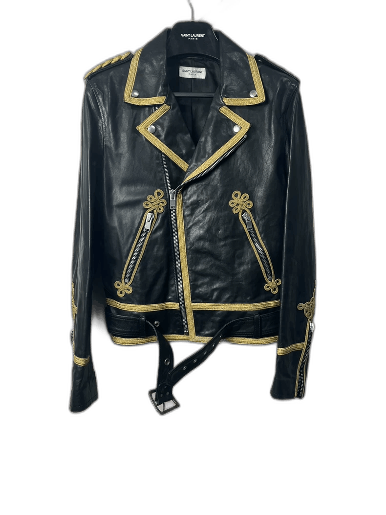 Saint Laurent Paris Saint Laurent Black Leather Jacket with Gold