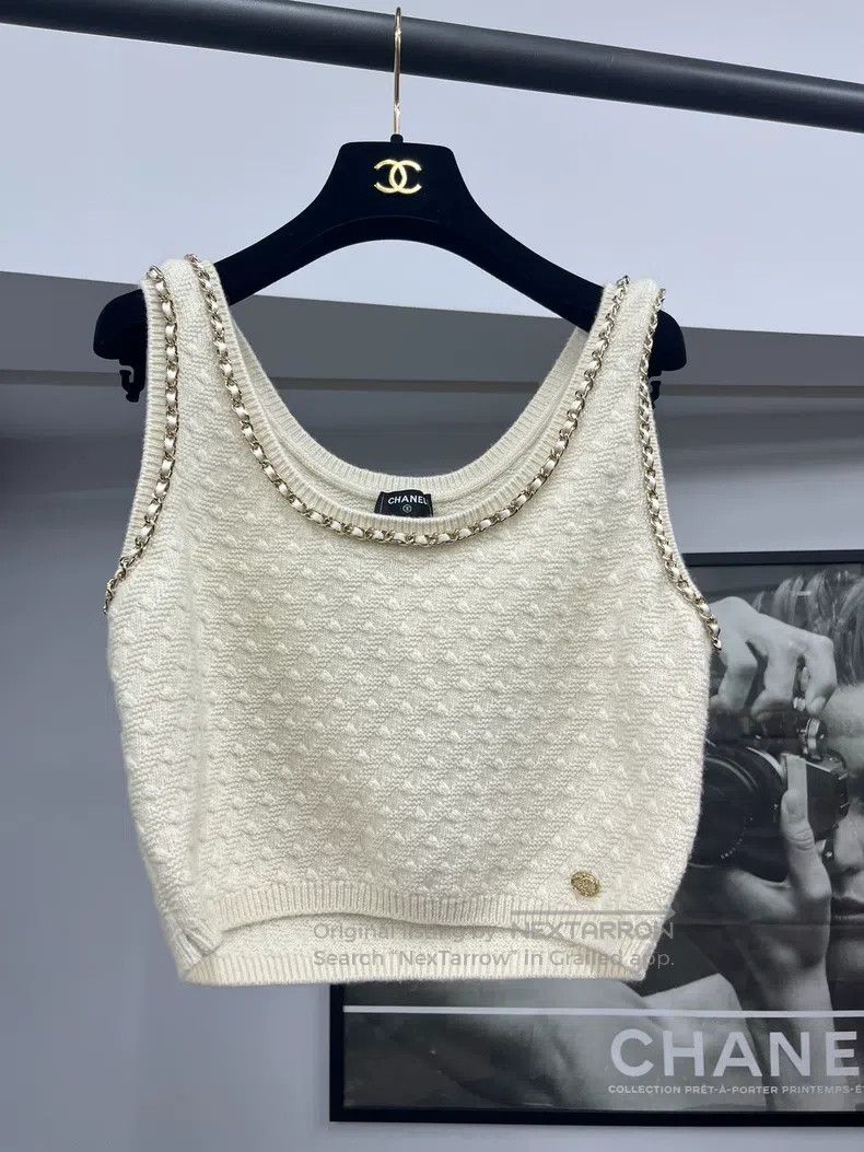 Chanel Chanel 23B white chain vest top Size S / US 4 / IT 40 - 1 Thumbnail