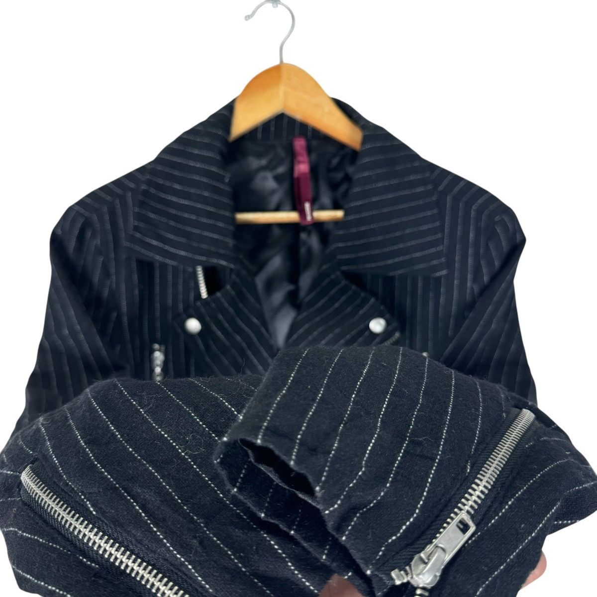 If Six Was Nine 🌟HIKARI SHOJI BIKER DOUBLE COLLAR JACKET LIKE JUNYA WATANABE Size M / US 6-8 / IT 42-44 - 6 Thumbnail
