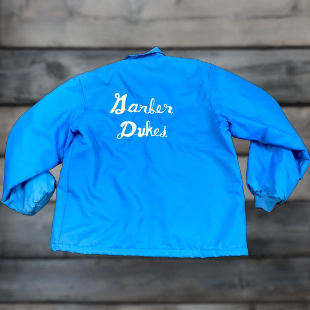 Vintage VINTAGE 80s Michigan Garber Dukes Satin Snap Jacket Adult Large Mama Hogs Embroidered Blue Nylon Shell Lined Polyester F&C Sportswear USA Size US L / EU 52-54 / 3 - 1 Thumbnail
