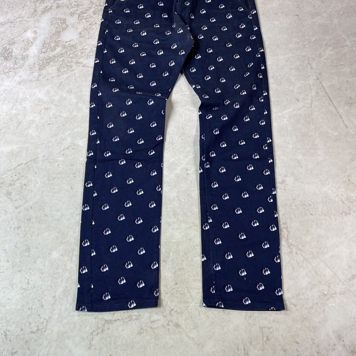 Kenzo Kenzo Paris Monogram Geometric Print Slim Fit Denim Pants Size US 33 - 2 Thumbnail