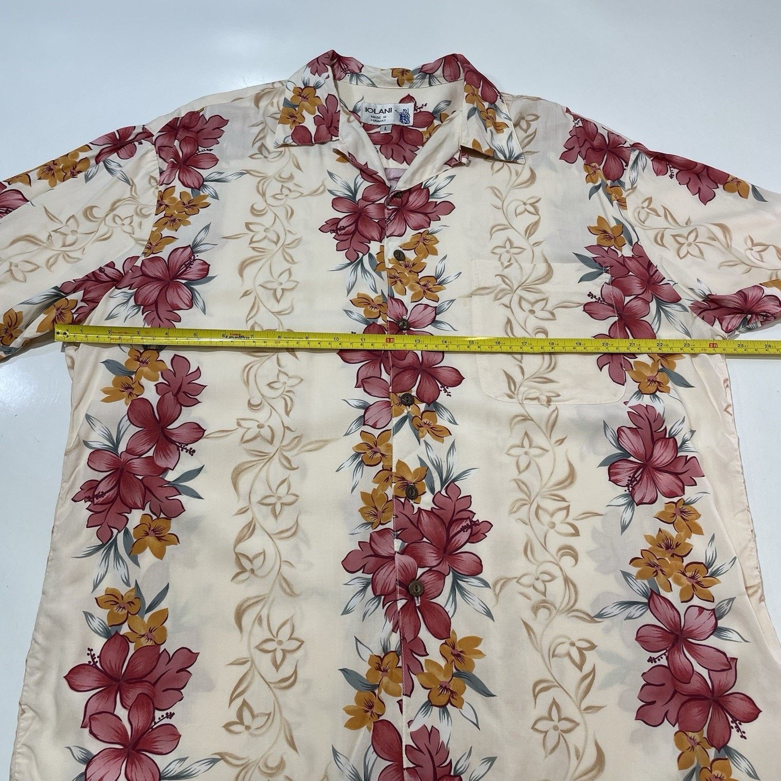 IOLANI VTG Iolani Men’s Floral Hibiscus Beige Hawaiian Shirt Large Size US L / EU 52-54 / 3 - 5 Thumbnail